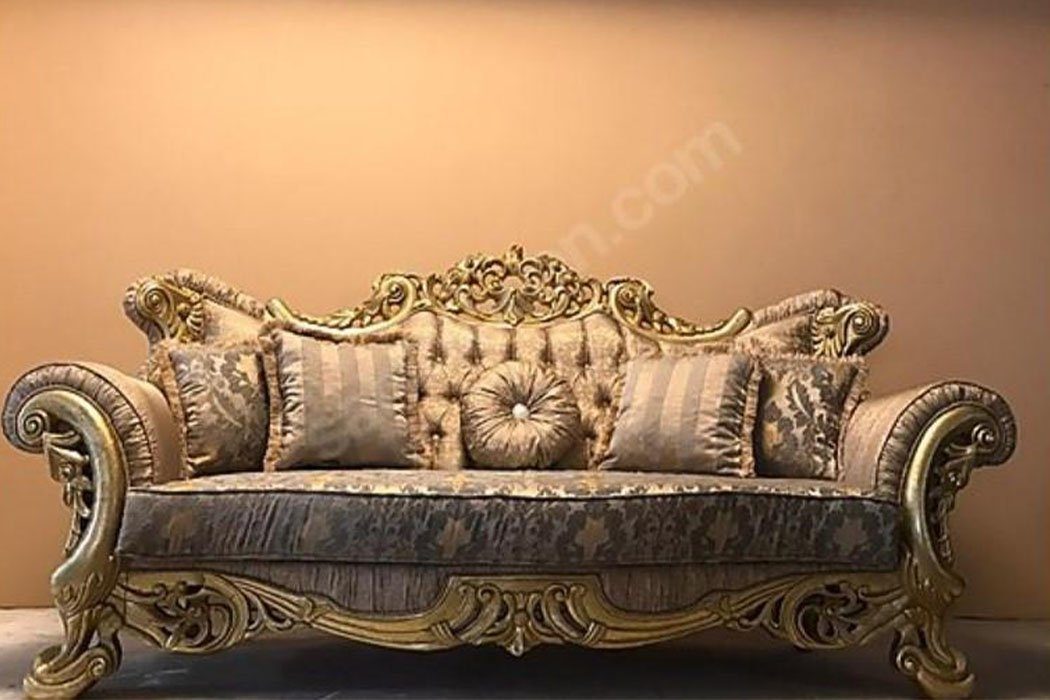 JVmoebel Sofa, Chesterfield Barock Dreisitzer Couch Möbel Sofa Couchen Stoff Gold
