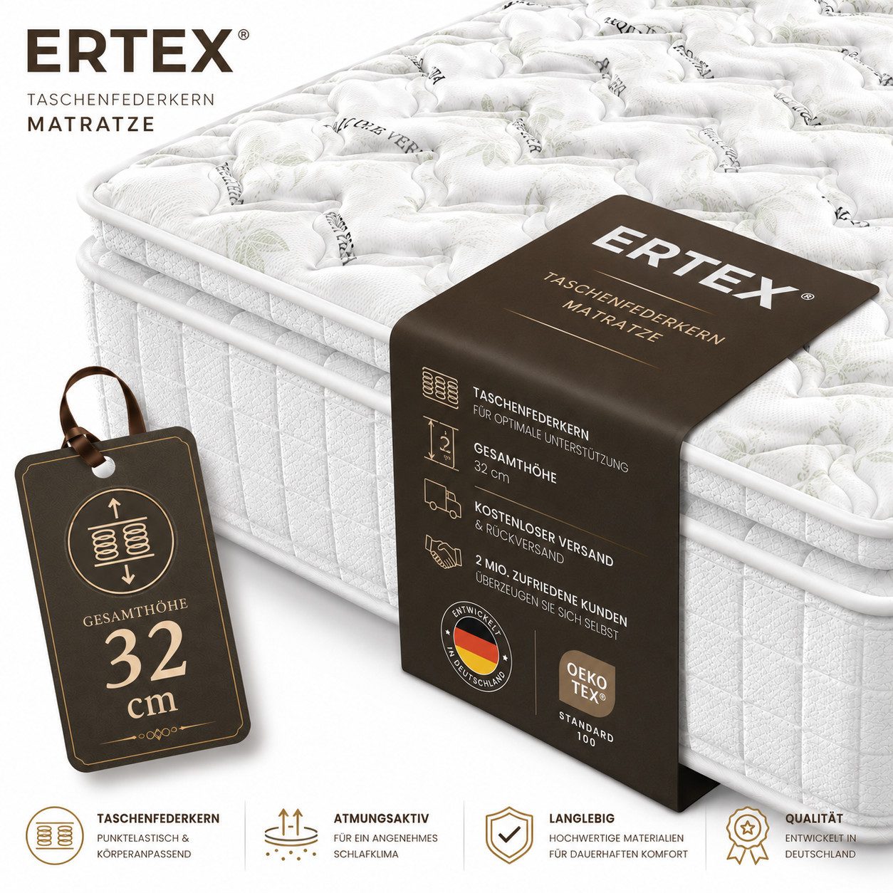 Federkernmatratze Taschenfederkernmatratze 7 Zonen – Hypoallergen & Orthopädisch, Ertex