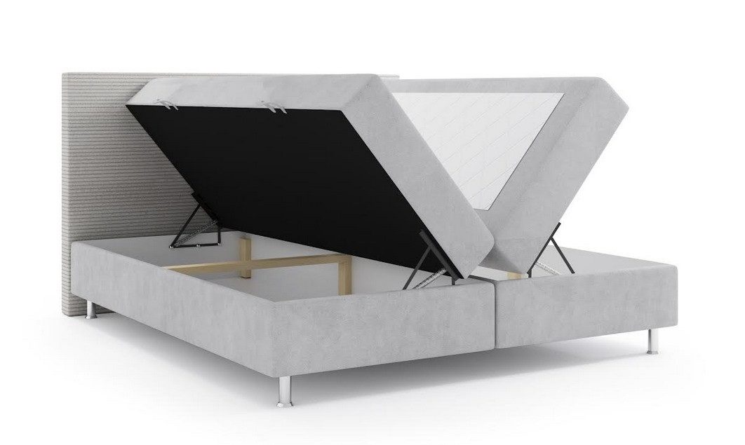 M-Punkt24 Boxspringbett RIO (Grau, Liegefläche 180 x 200cm), mit Bettkasten, Komfort-Schaum-Topper