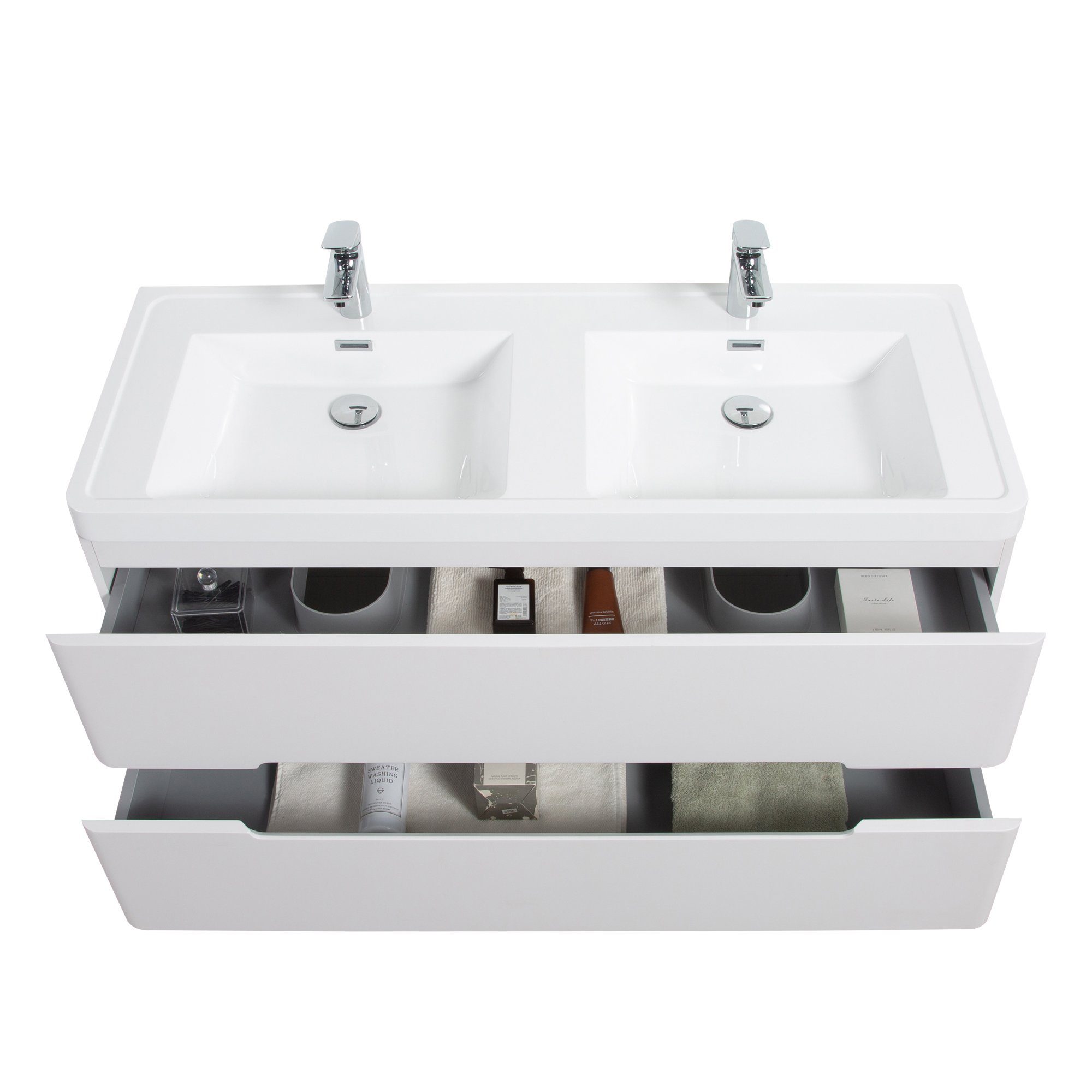 Waschbecken) Badschrank, vormontiertem (2 cm, Waschtisch W120/T48/H50 HAUSS mit Waschbecken mit Schubladen, Waschtischunterschrank, Unterschrank Badmöbel-Set SPLOE