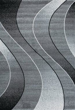 Teppich kurzflor Geometrisches, Vimoda, Rechteckig, Höhe: 11 mm, Kurven Muster, Meliert, modern, Schwarz, Grau