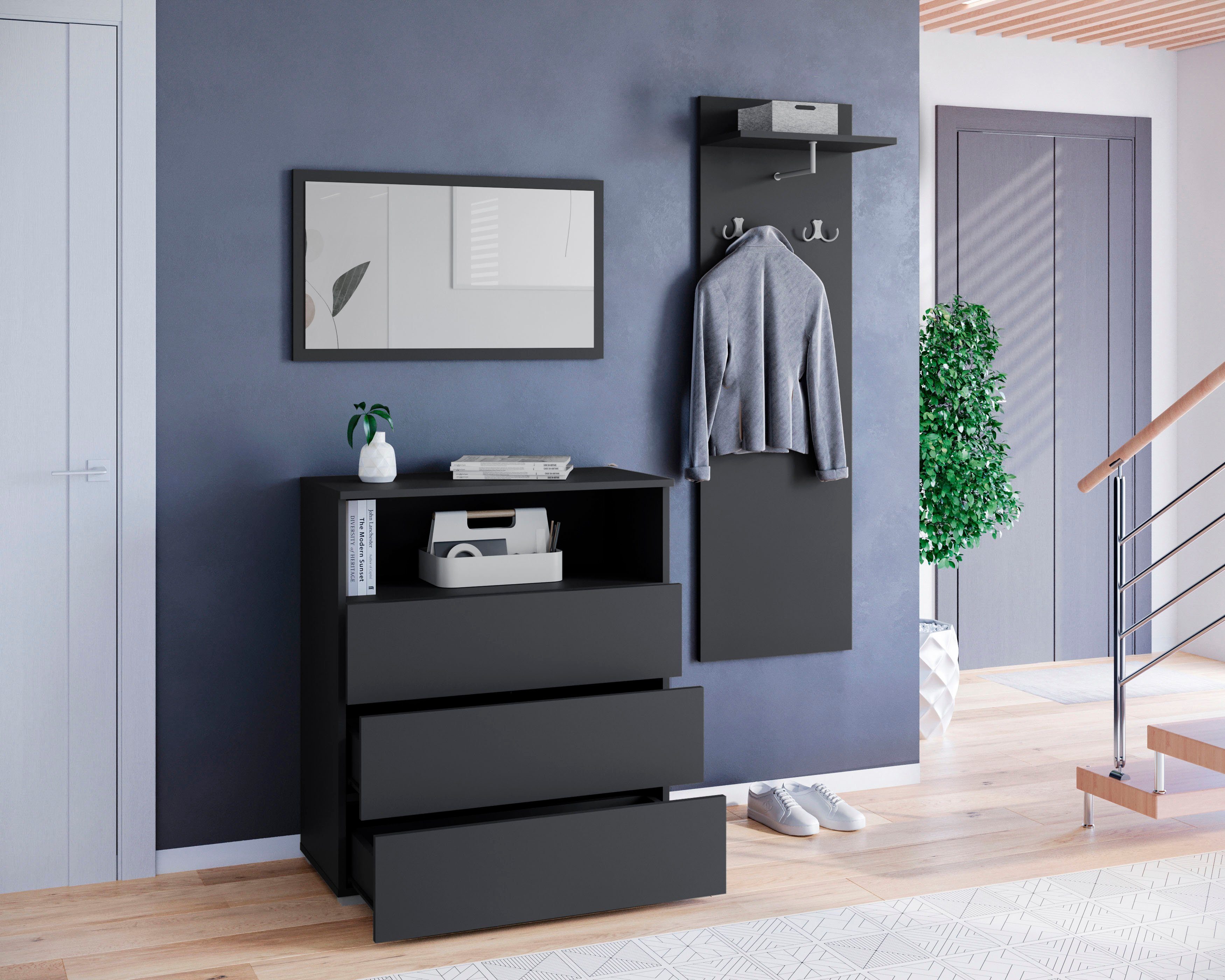 OTTO home Garderoben-Set PARIS/ TOKYO, (Komplett-Set, 3-St), Garderoben- Set Breite 140cm, hochkant oder quer montierbar Spiegel