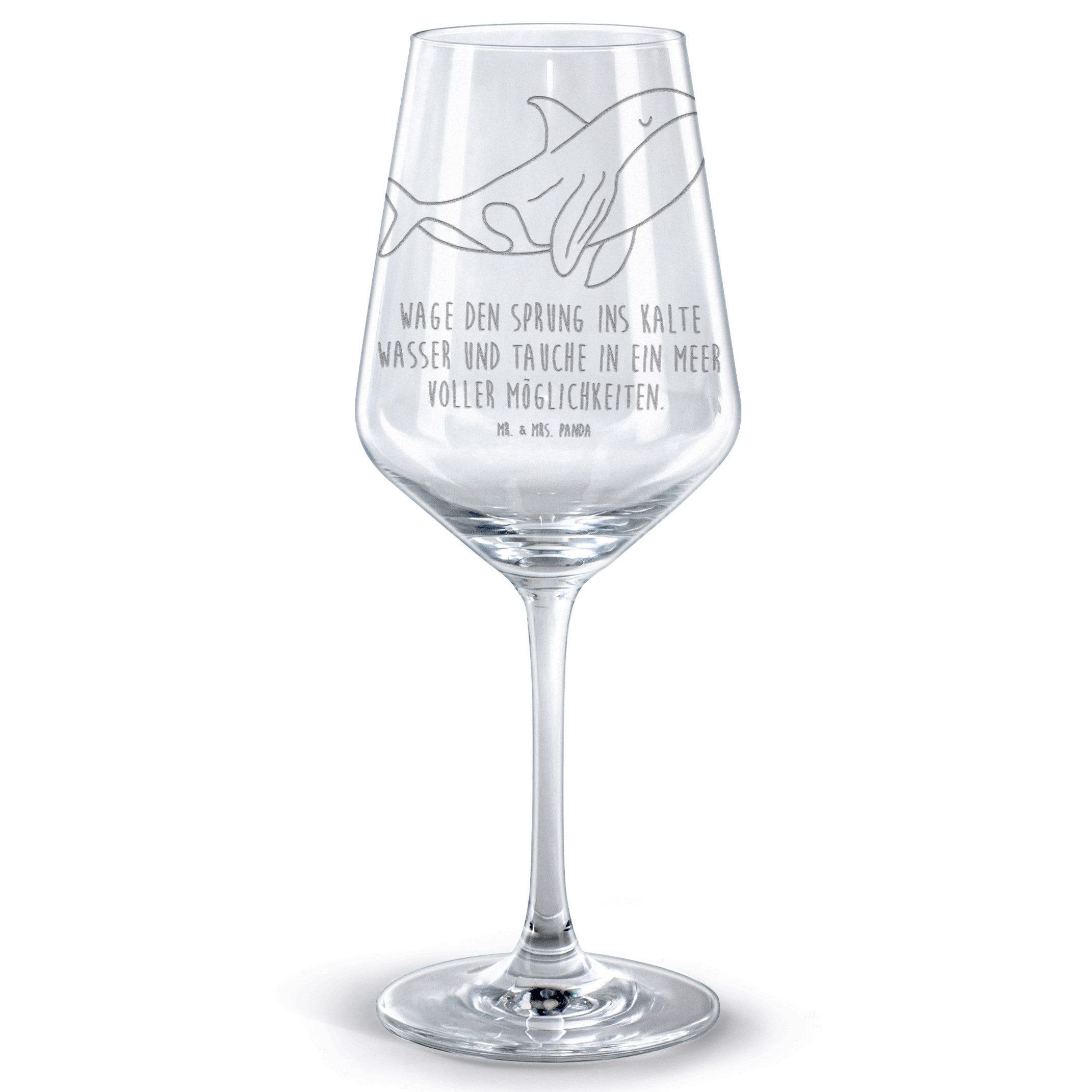 Mr. & Mrs. Panda Rotweinglas Orca, Weinglas, Transparent, Rotwein Glas, Arbeit, Meer, wein, Weingl, Premium Glas, Orcas Meer graviertes Weinglas