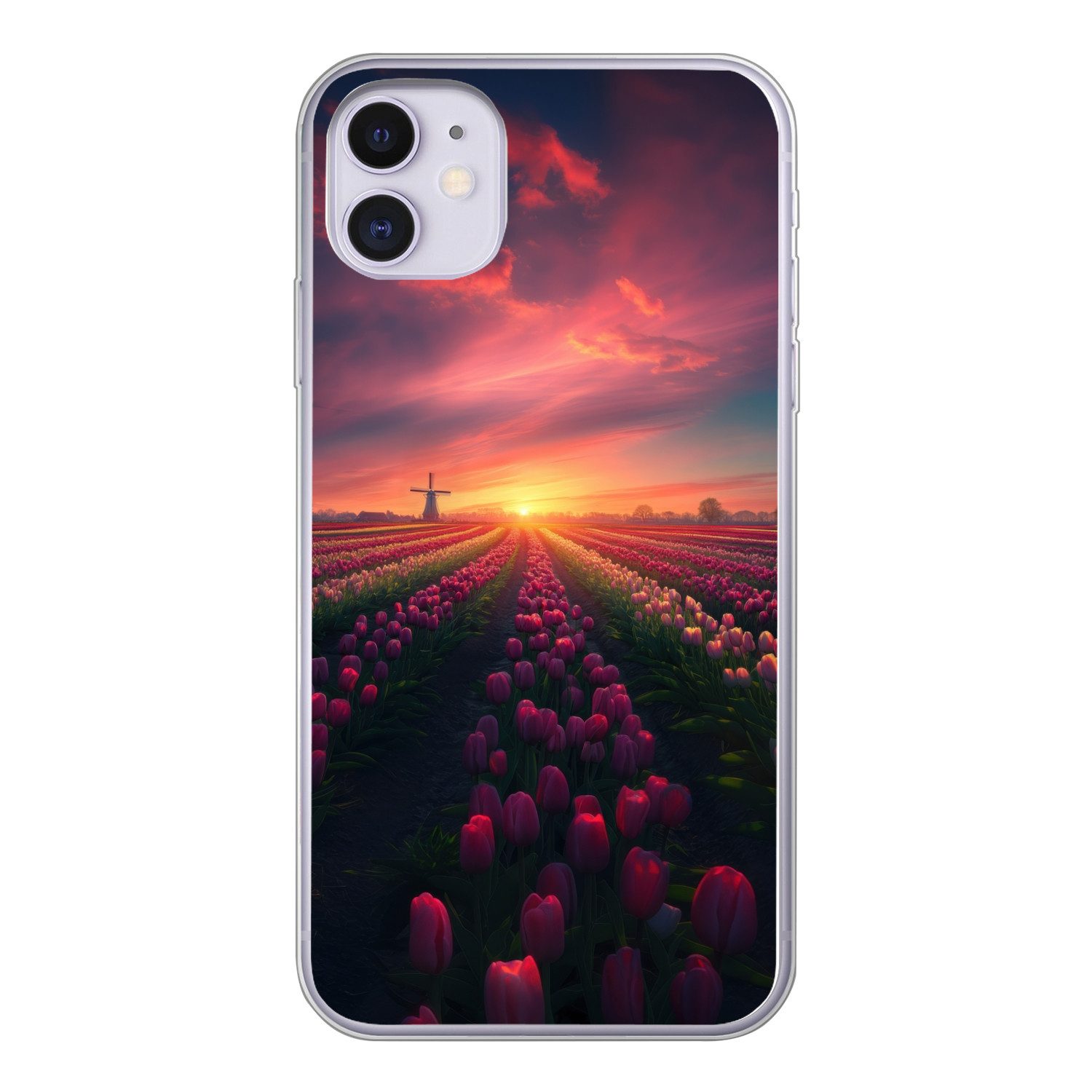 MuchoWow Handyhülle für Apple iPhone 11 Windmühle - Sonnenuntergang - Landschaft, Smartphone-Bumper, Print, Handy Schutzhülle Dünn