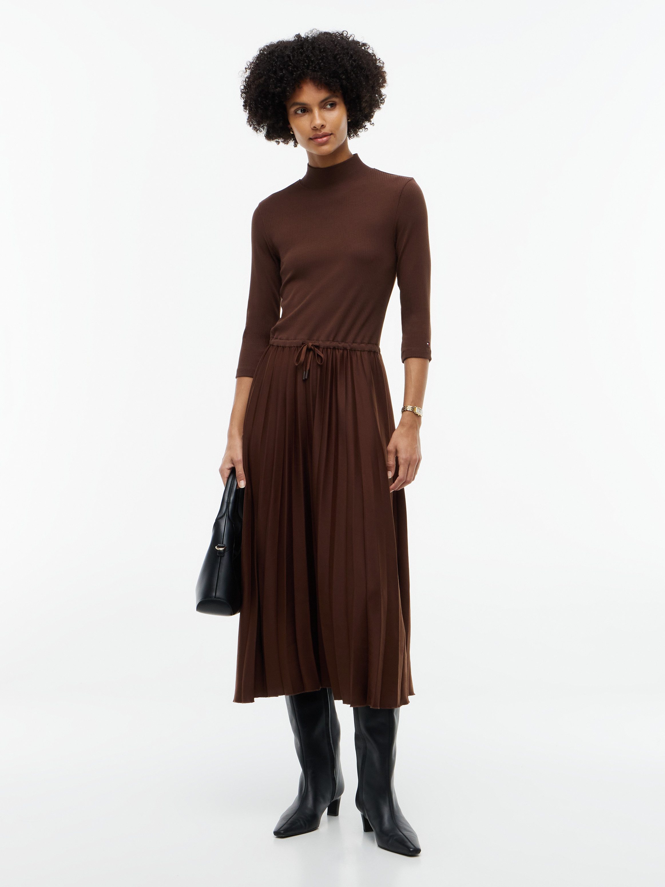 Tommy Hilfiger Midikleid SLIM 5X2 RIB MIX MIDI DRS Kunstfaser, slim fit, figurbetont, in gerippter Struktur