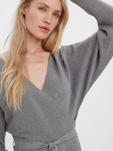 Vero Moda Strickkleid VMHOLLYREM Melange Medium V-NECK NOOS GA Grey LS DRESS