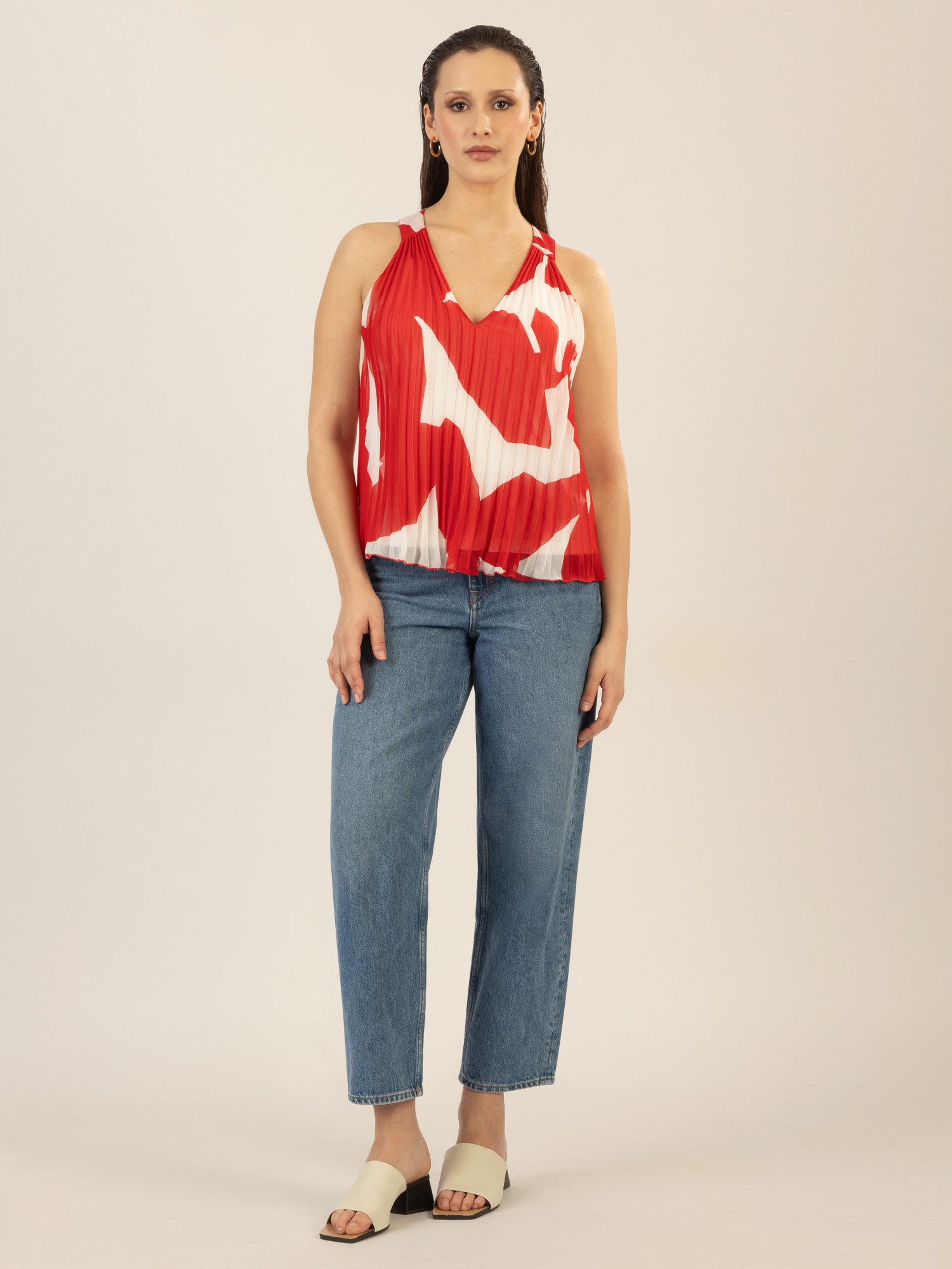 Apart Blusentop aus plissierten Chiffon, allover bedruckt