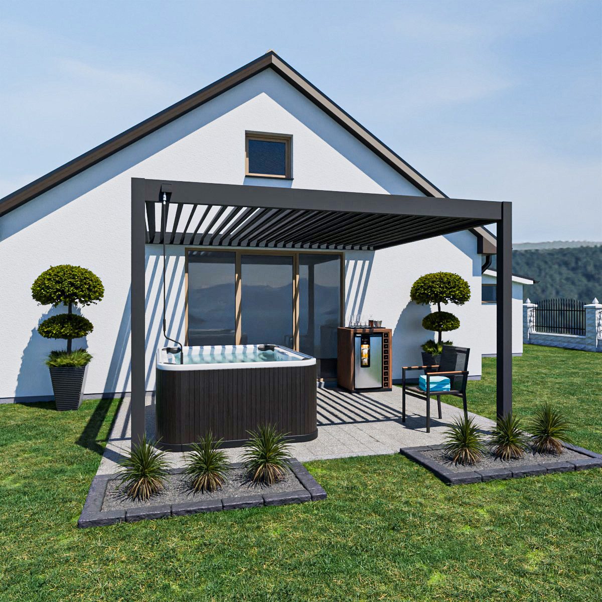 Weide Pergola Deluxe Wandpavillon Aluminium Anthrazit 3,6 x 4 m, BxTxH: 400x360x255 cm