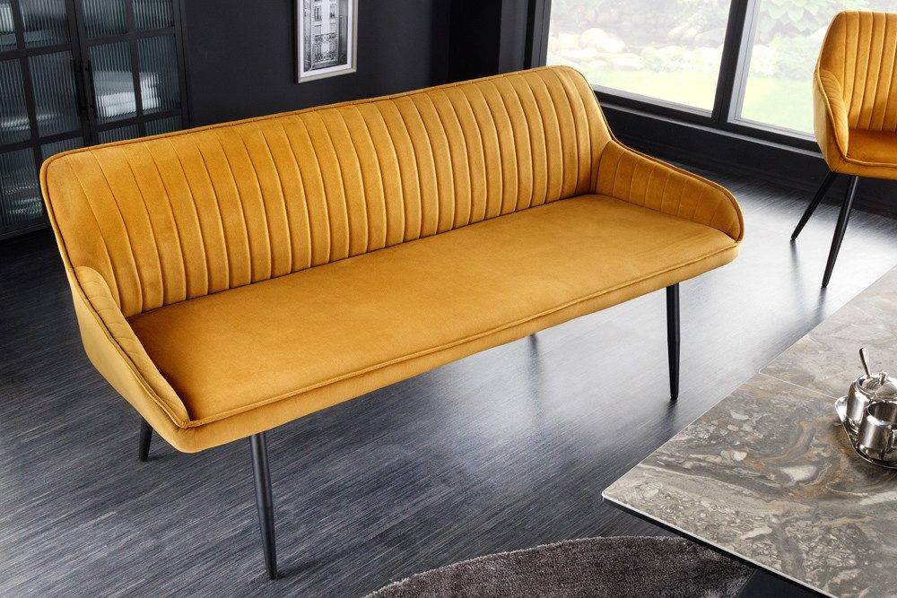 riess-ambiente Sitzbank TURIN 160cm senfgelb/schwarz – Samt, Metallbeine, mit Armlehne (Einzelartikel, 1-St), mit Ziersteppung & Sitzkomfort – ideal für Ess- oder Wohnzimmer