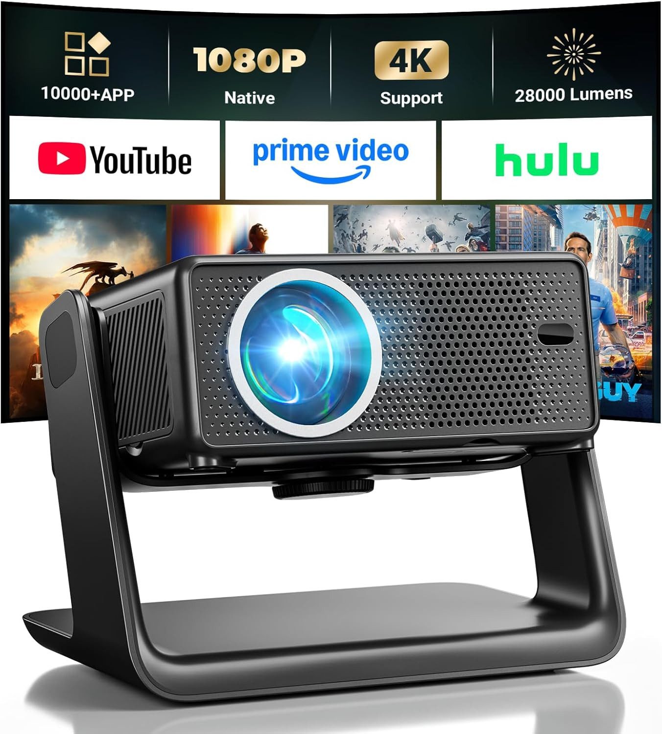 Einyoumily AC201 Beamer 4K unterstützt Netflix Inklusive elektrischer Fokus Beamer (28000 lm, 10000:1, 3840x2160 px, Full HD)