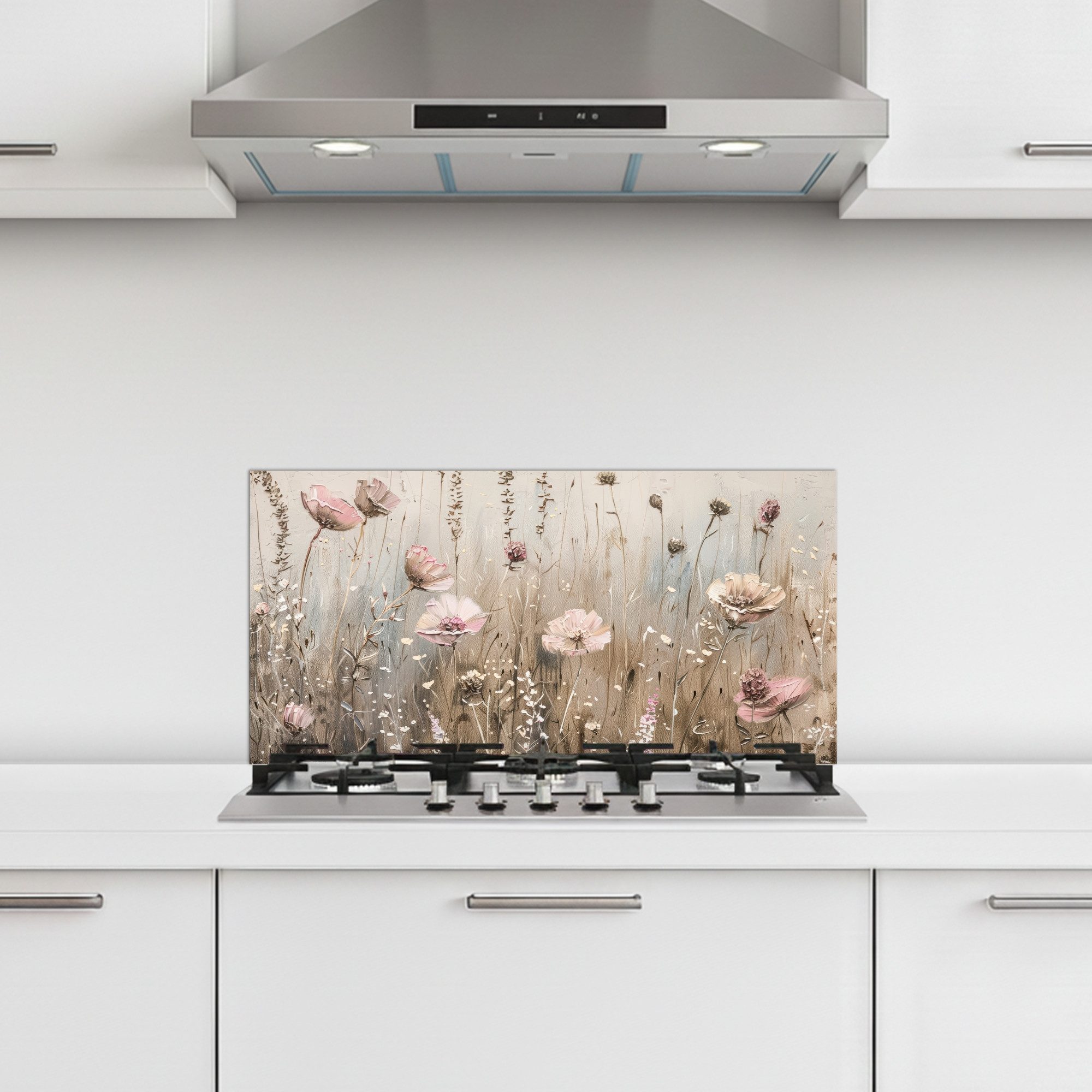 MuchoWow Küchenrückwand selbstklebend Blumen - Rosa - Modern - Beige, (1-tlg), Küchenrückwand, Spritzschutz, Kitchen, 60x30 cm