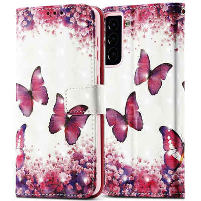 FITSU Handyhülle Handytasche für Samsung Galaxy S21 Plus Hülle Schmetterling Motiv 6,7 Zoll, Flipcase für Samsung S21 Plus Handyhülle, Handytasche mit Kartenfach