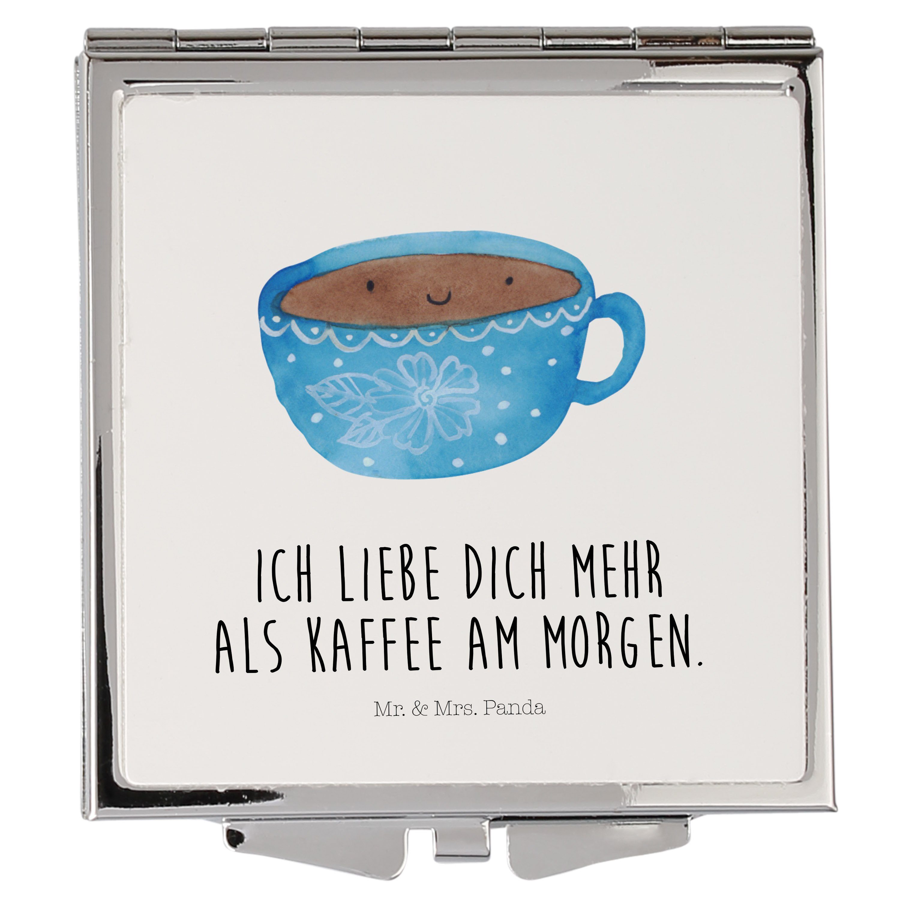 Mr. & Mrs. Panda Kosmetikspiegel Kaffee Tasse - Weiß - Geschenk, Handtasche, lustige Sprüche, silber, (1-St)