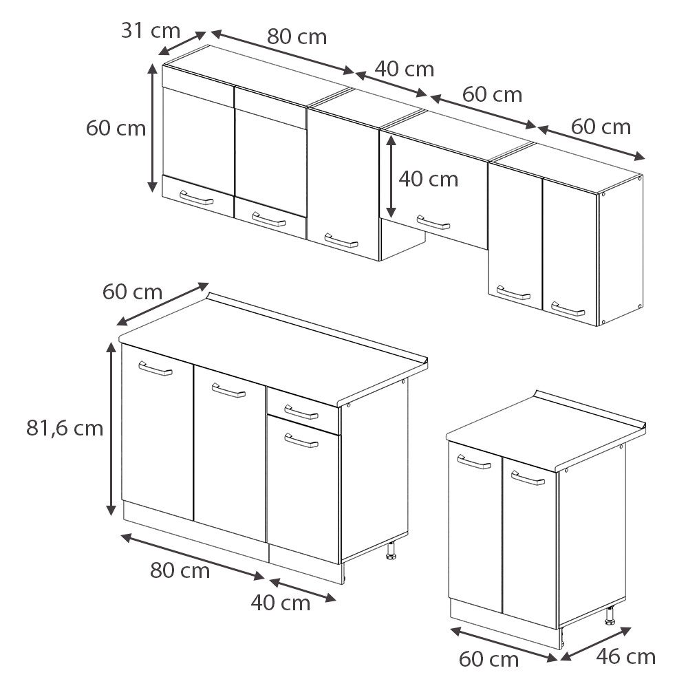 Vicco Küchenzeile R-Line, Grau/Goldkraft Eiche, 240 cm, AP Eiche