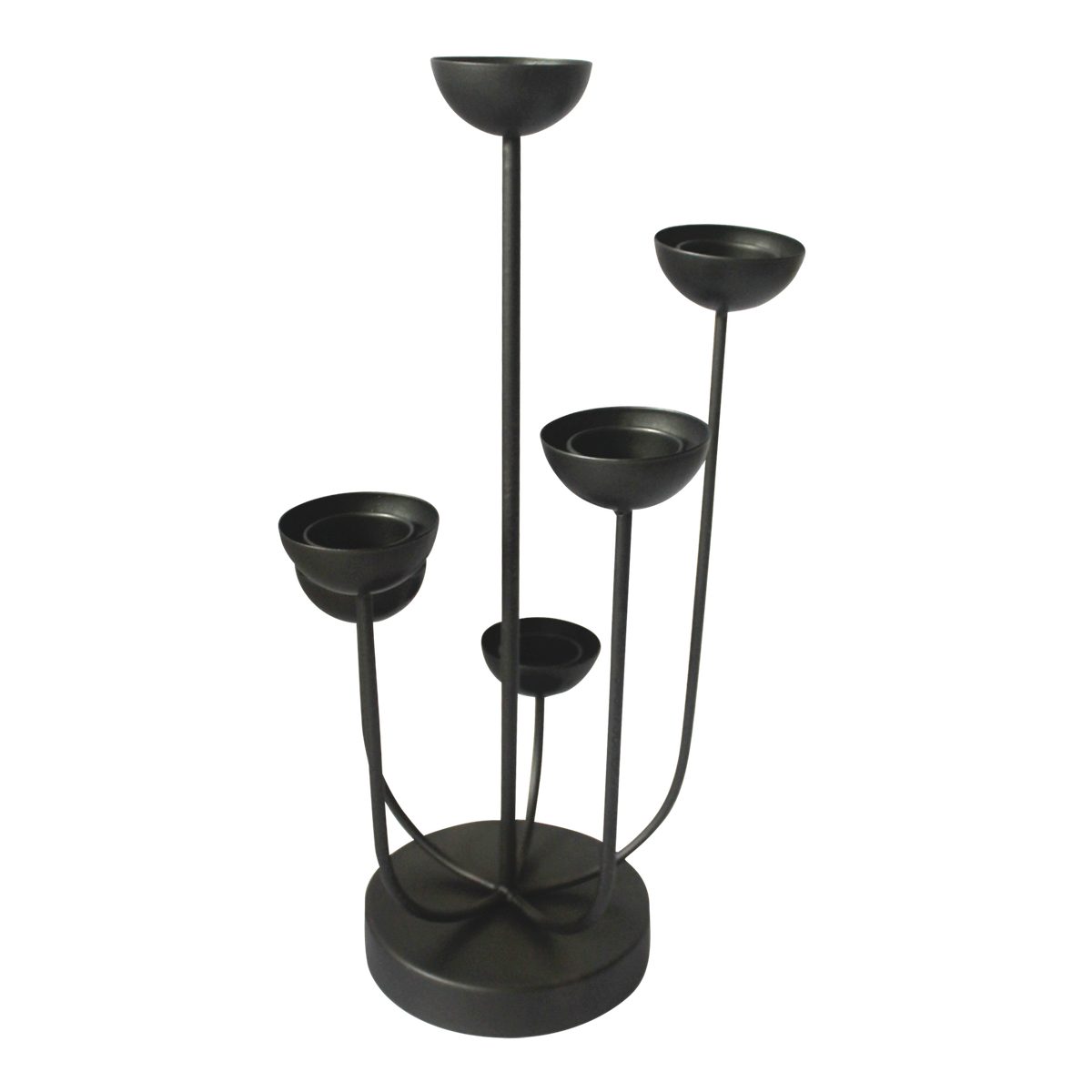 Lesli Living Kerzenständer Kerzenständer Blume schwarz Metall matt für 6 Kerzen 45,5 cm