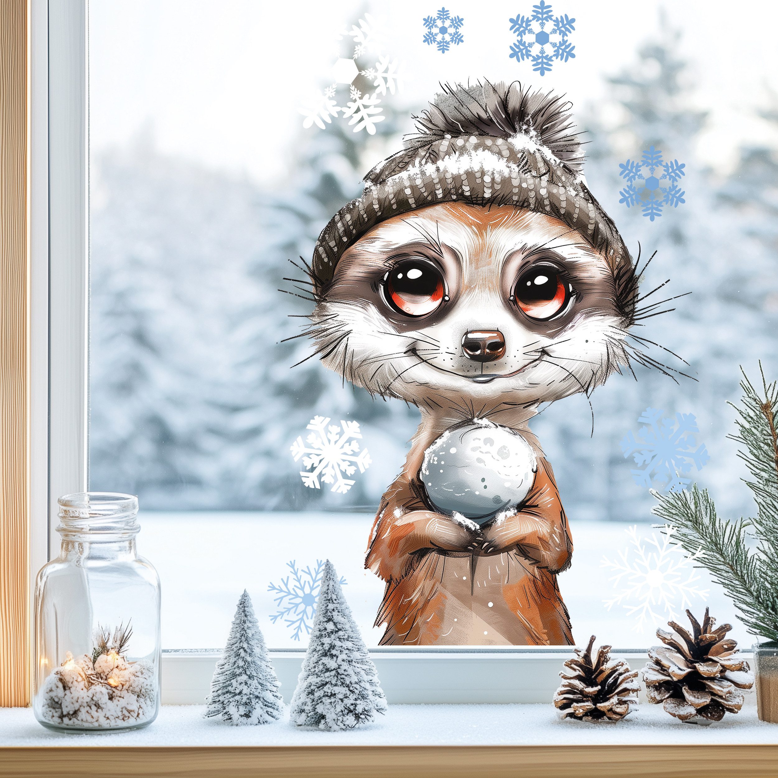 Sunnywall Fensterdekoration Kinderzimmer Fensterbild Winter Erdmännchen, wi günstig online kaufen