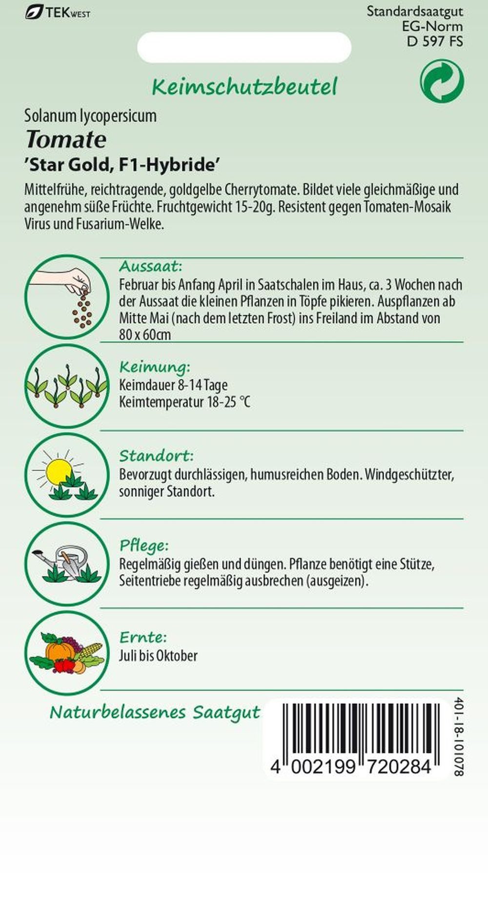 SAMEN PFANN Gemüsesamen Tomate, Star Gold F1 (Cherry-Tomate) - Saatgut Toma günstig online kaufen