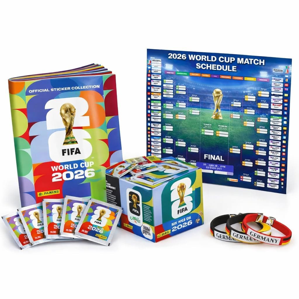TK Gruppe Stickerbuch XXL Sammelset WM 2026 - mit Panini Sticker Album, Spielplan Armbänder
