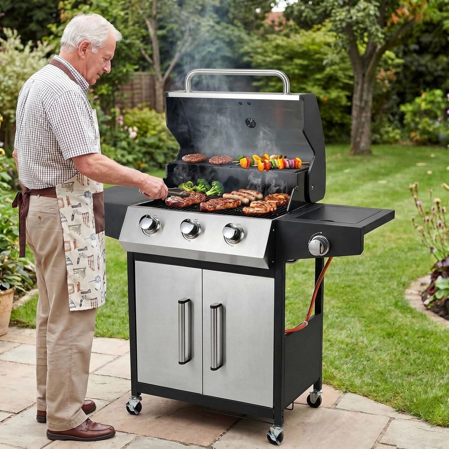 TLGREEN Gasgrill 3+1 Edelstahl Brenner 13,5 kW