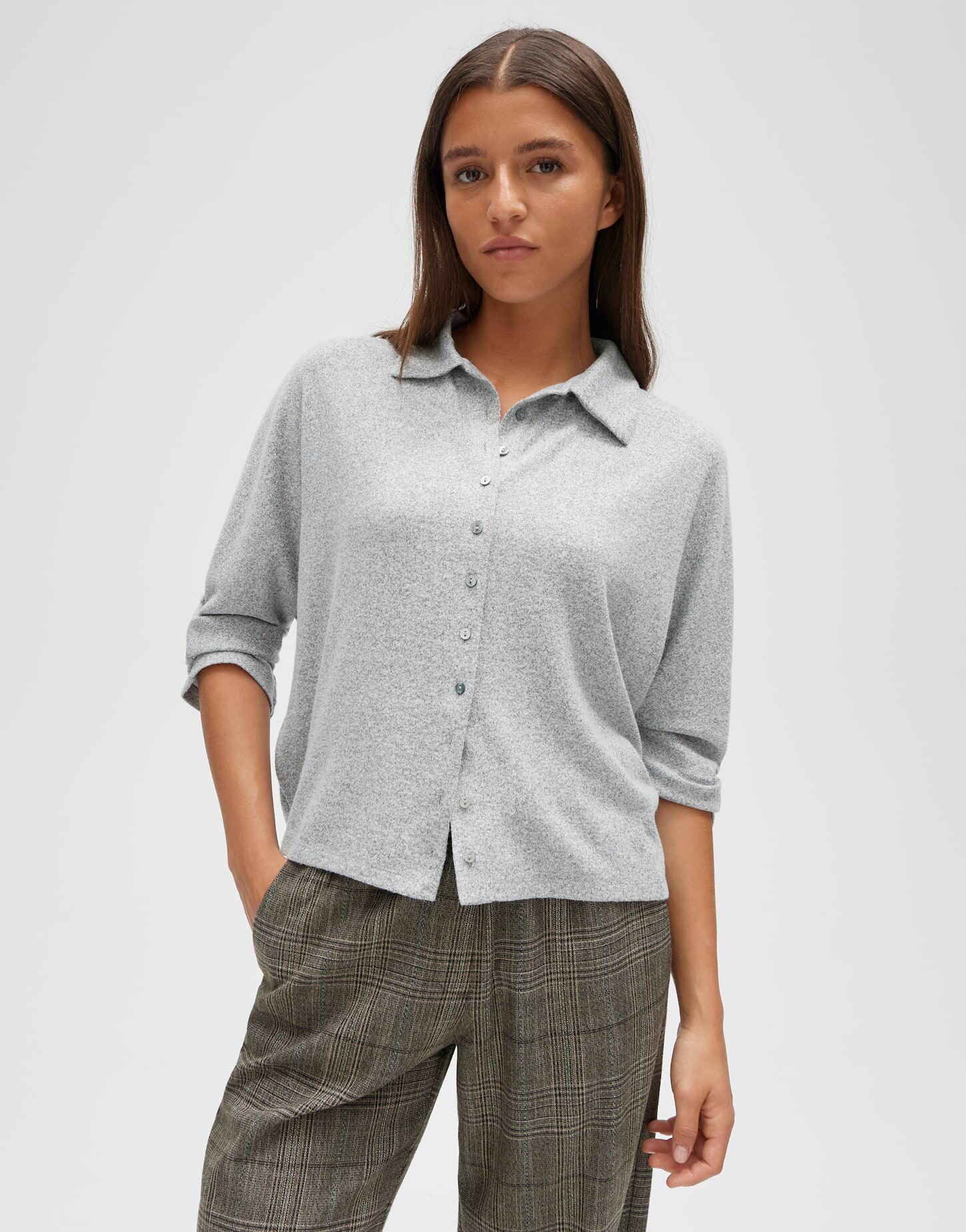 OPUS 3/4-Arm-Shirt Sutti aus weichem Jersey Boxy-Schnitt mit Perlmuttknöpfen und weich angerauter Haptik