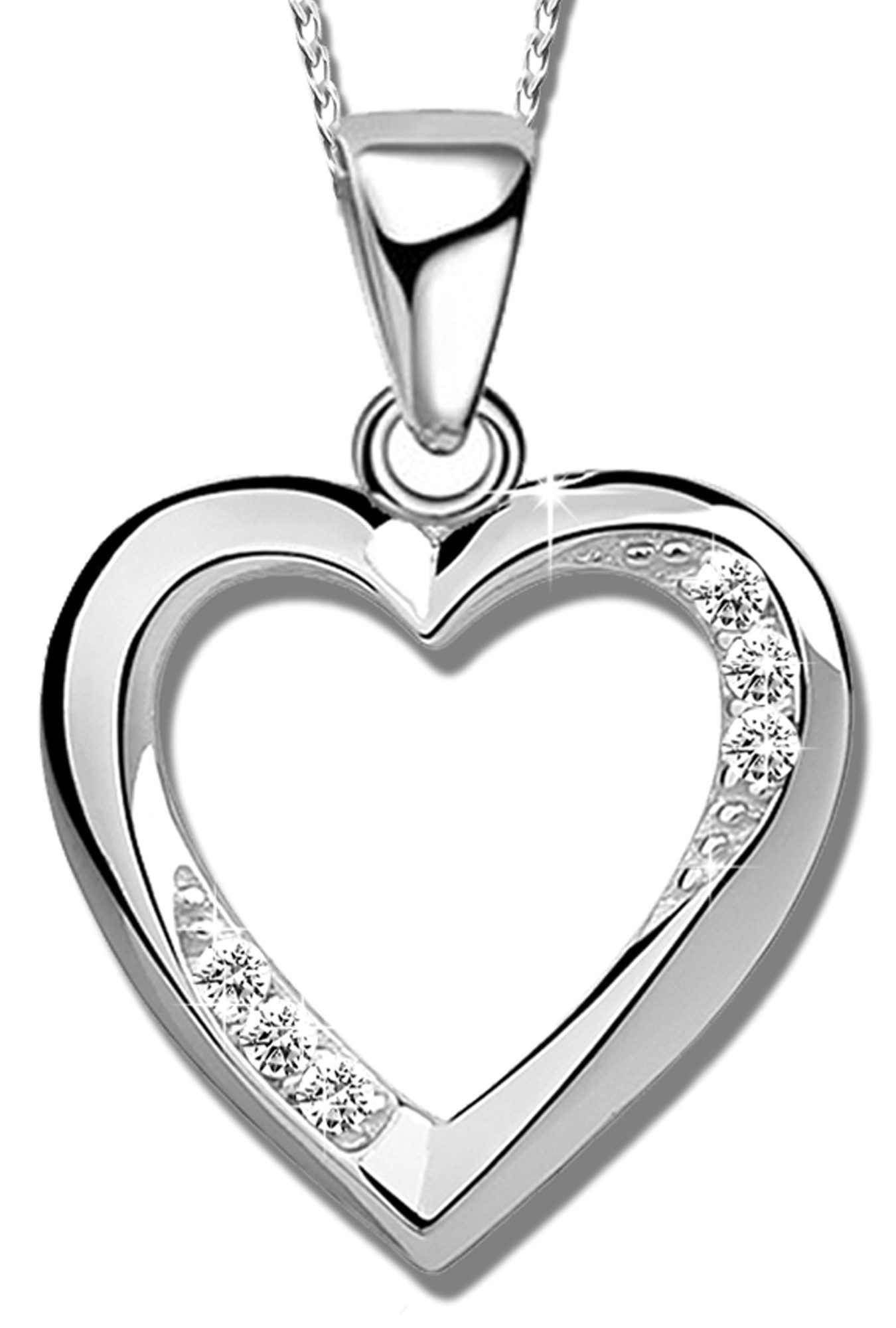 Herzkette echt 925 Sterling Silber Kette mit Herz Anhänger
