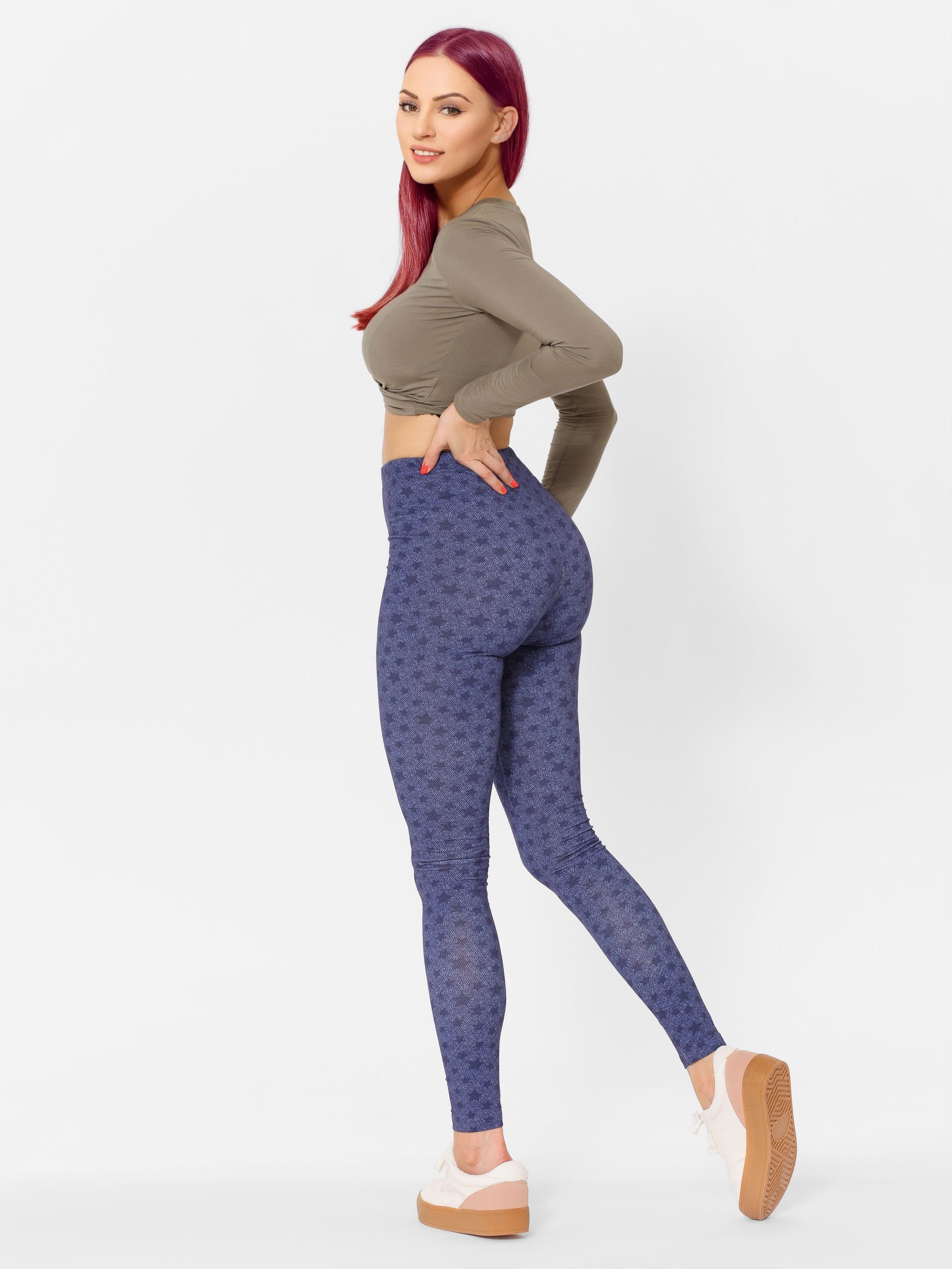 Merry Style Leggings Mädchen MS10-408 Lange Blau/Jeans Leggings elastischer Bund Sterne Jugend (1-tlg)