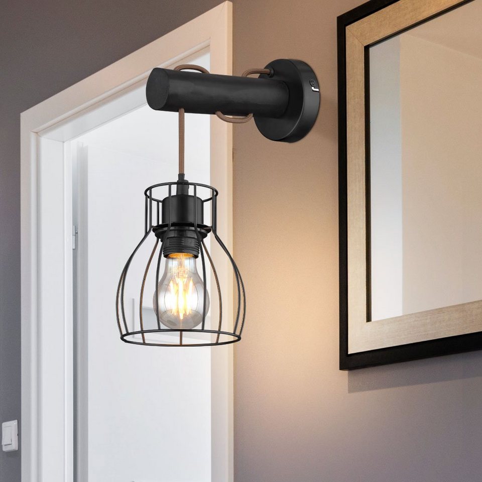 etc-shop hängend Wohnzimmer Leuchtmittel Vintage Käfigschirm Holz nicht Wandlampe inklusive, Wandleuchte, Wandleuchte