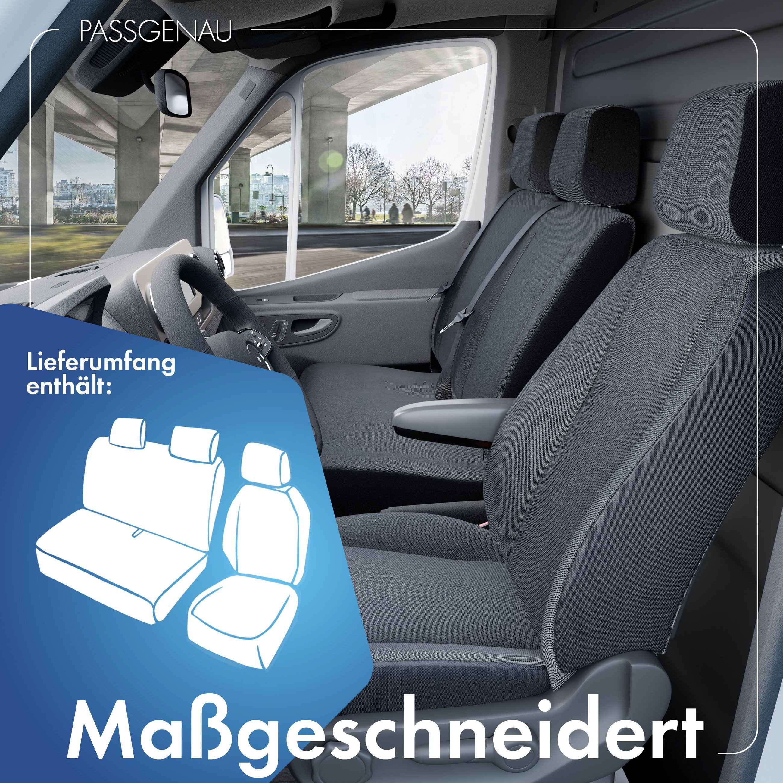 WALSER Autositzbezug Transporter Opel Vivaro Passfo, 1 Einzelsitzbezug, 1 Doppelbankbezug, 3 Kopfstützenbezüge, 7-tlg.