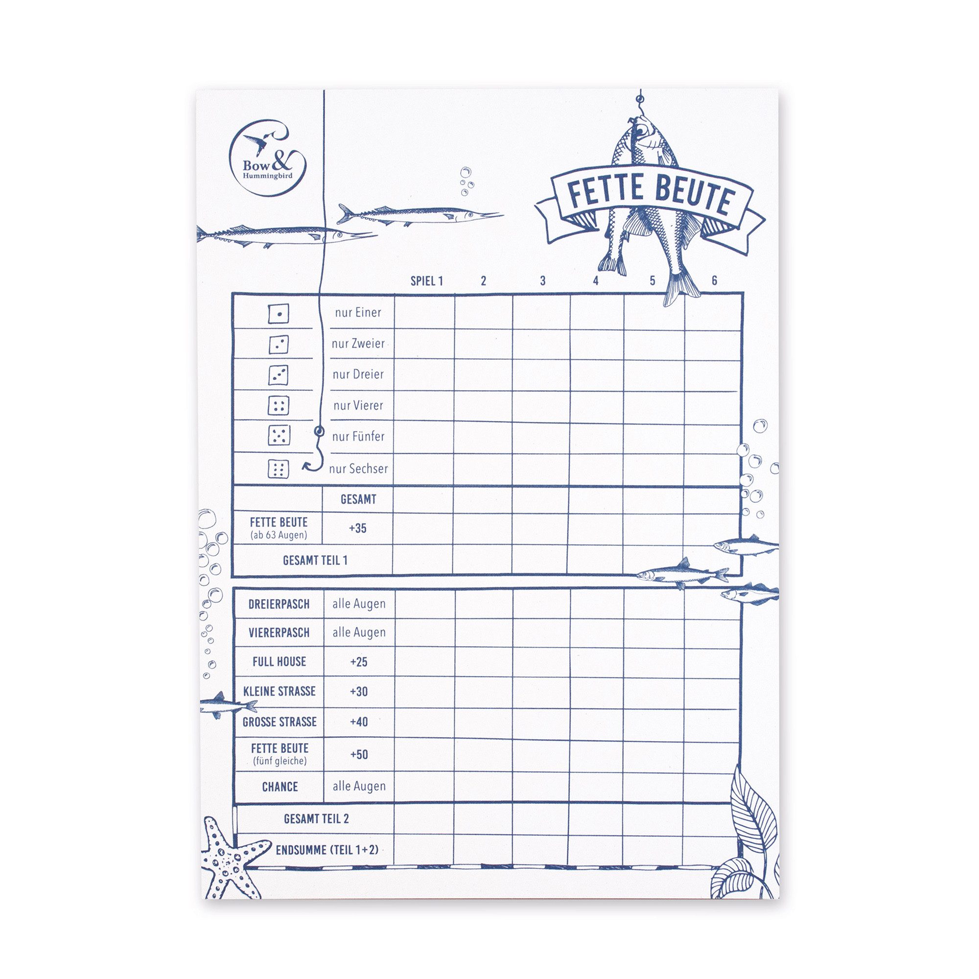 Spiel Spielblock "Fette Beute" Würfelspiel aus Recyclingpapier