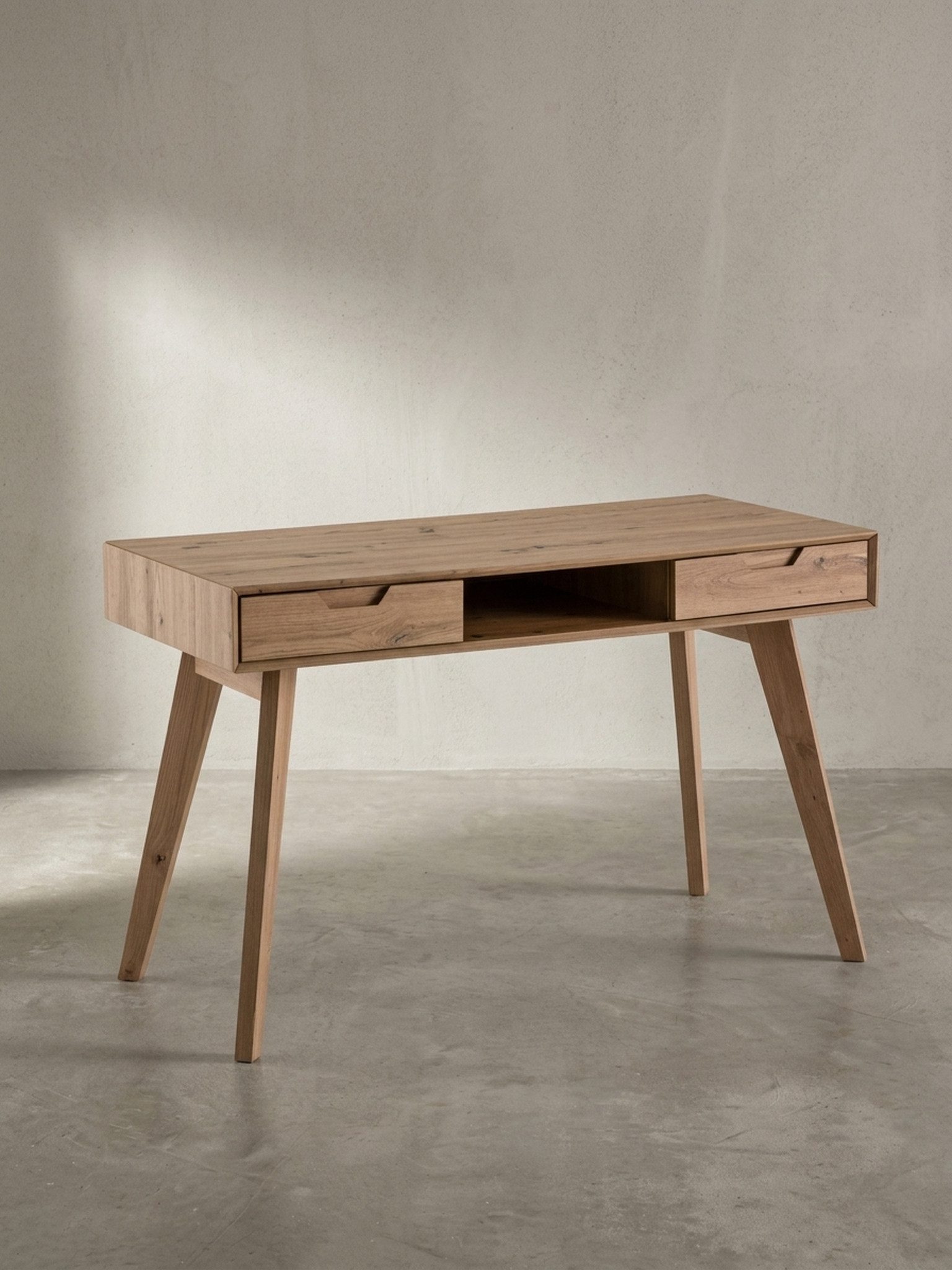 KADIMA DESIGN Schreibtisch Computertisch mit 2 Schubladen, Eichen-Beinen, Staufach, Skandinavisch (Ergonomische Höhe 77cm,40kg Belastbarkeit,Filzgleiter,Massivholzbeine), 2 Schubladen, Staufach, Filzgleiter, Massivholzbeine, MDF-Platte
