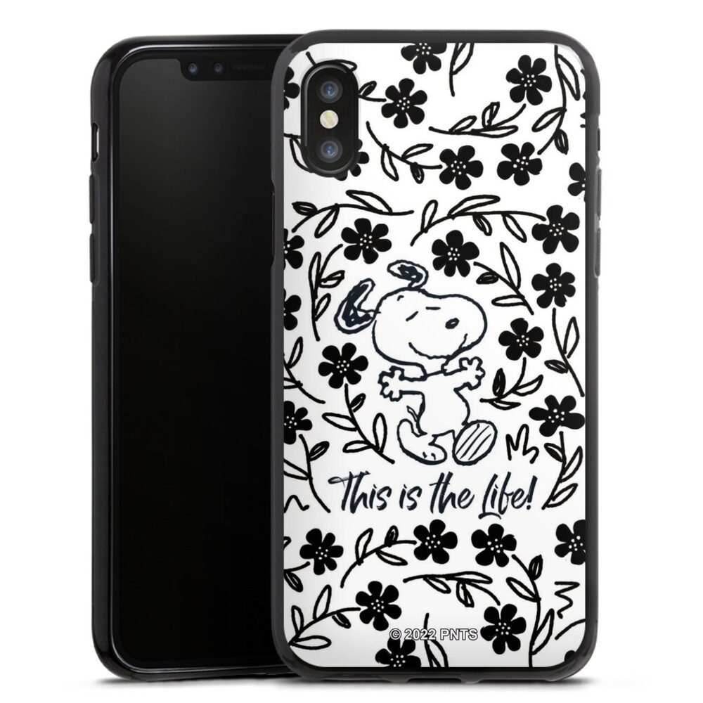 DeinDesign Handyhülle Peanuts Blumen Snoopy Snoopy Black and White This Is The Life, Apple iPhone X Silikon Hülle Bumper Case Handy Schutzhülle