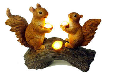 Arnusa LED Solarleuchte Eichhörnchen Pärchen auf Baumstamm Solarlampe, Tageslichtsensor, LED fest integriert, warmweiß, Gartenfigur Tierfigur