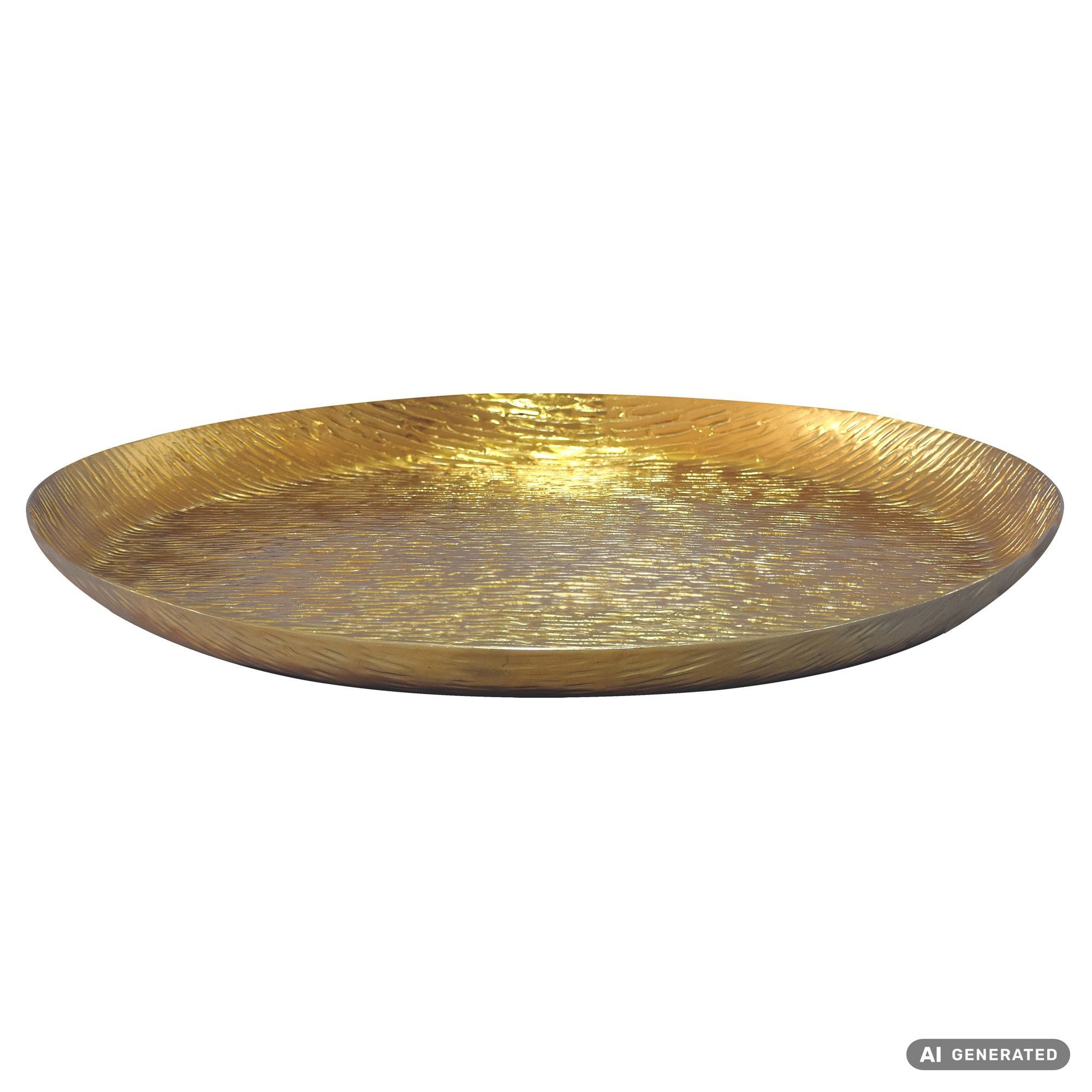 FINEBUY Obstschale FB5131 Gold Metall 40cm Standdeko Tischdeko Schmuckschale Alu, Aluminium, (Stabiler Obstteller mit Rillen Struktur), Breite Schale für deine frischen Früchte