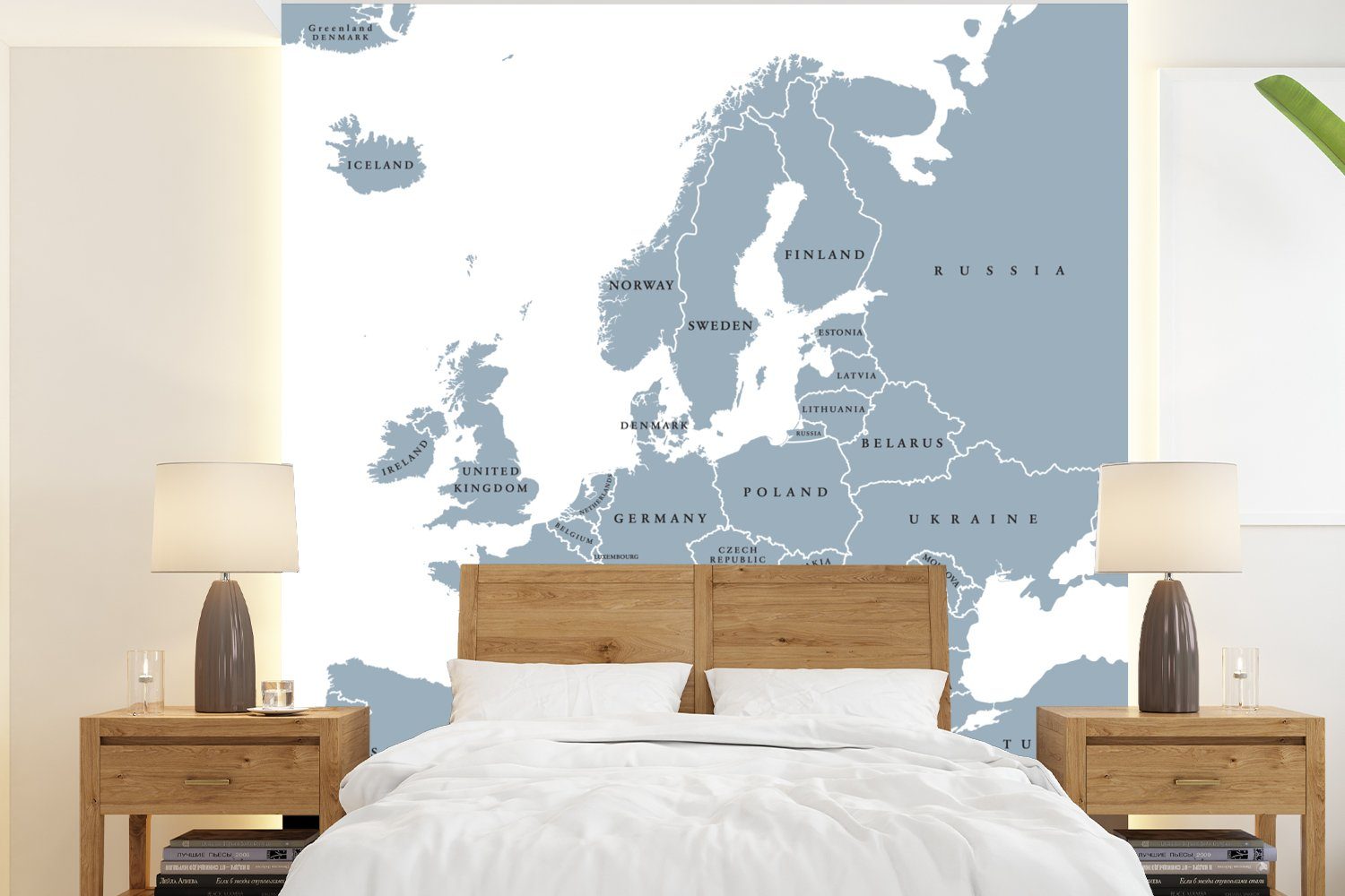 MuchoWow Fototapete Karte - Europa - Grau, Matt, bedruckt, (4 St), Vliestapete für Wohnzimmer Schlafzimmer Küche, Fototapete