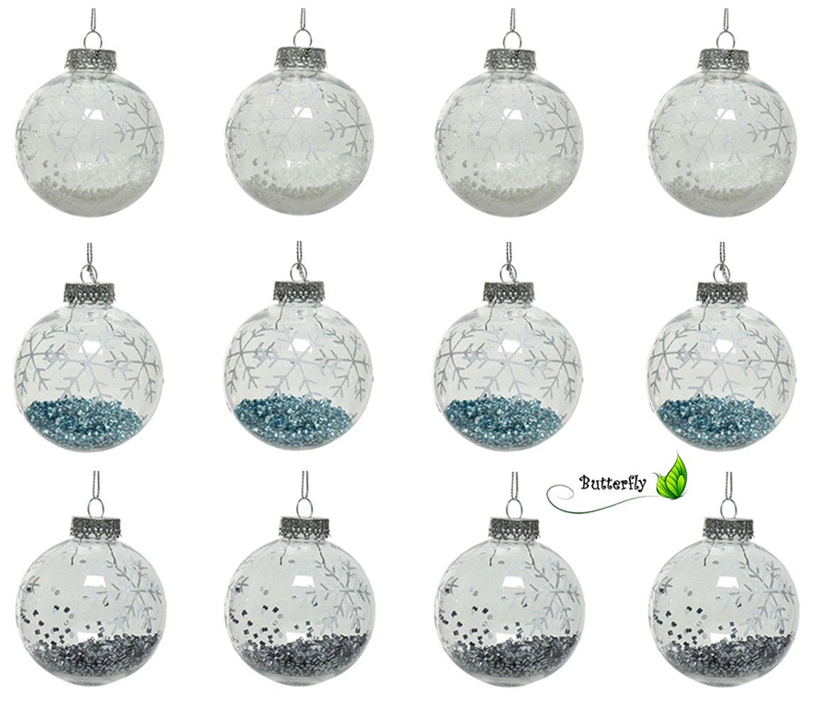 Decoris season decorations Christbaumschmuck, Weihnachtskugeln Glitzer Füllung Kunststoff 8cm, 12er Set