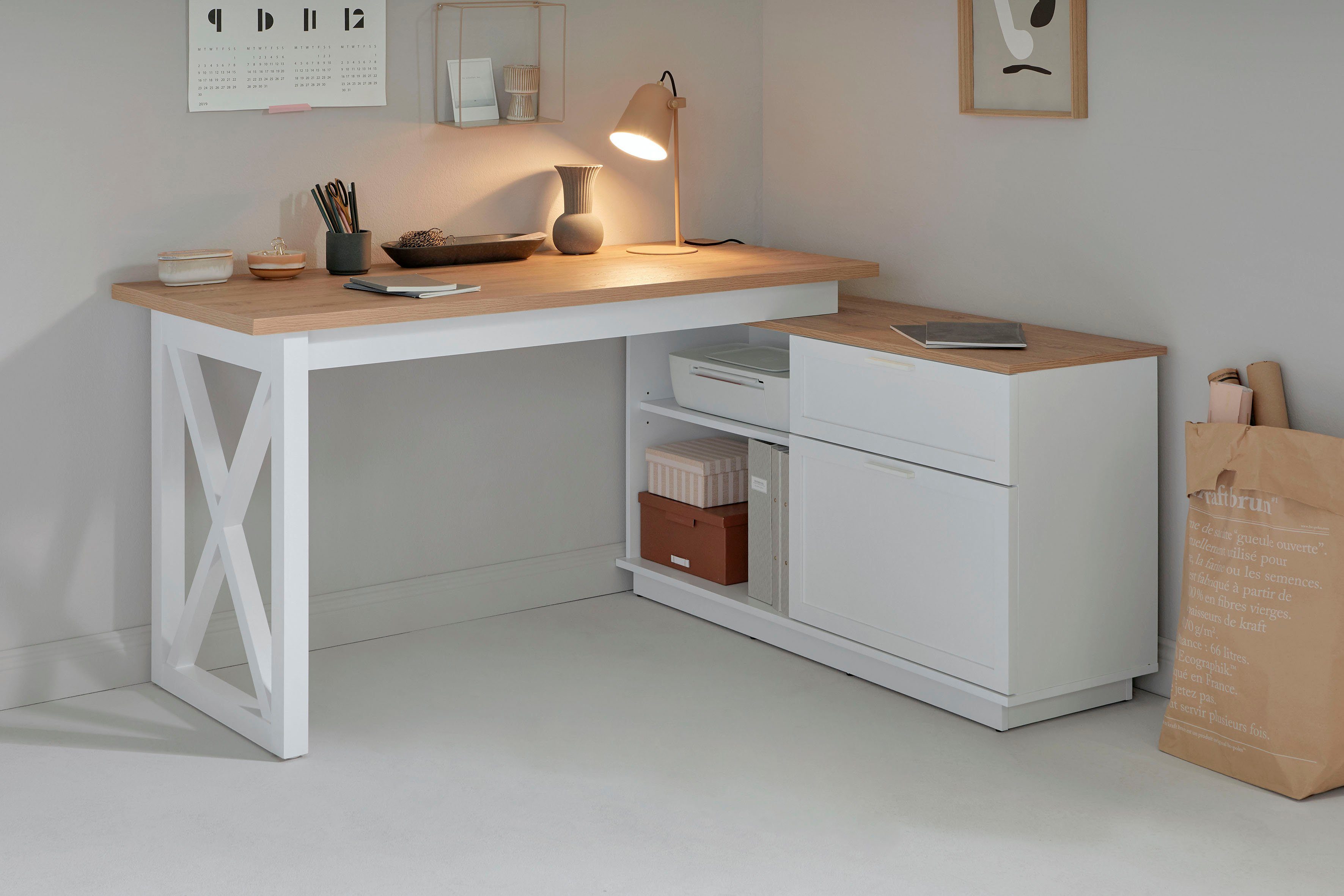 Jahnke Eckschreibtisch CHALET D 155 E (1-St), im Landhausstil, wechselseiti günstig online kaufen