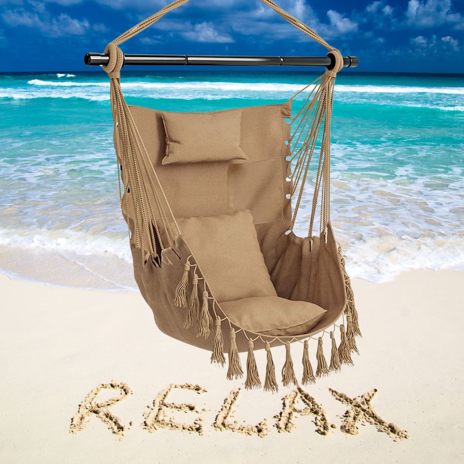 Hedo Nestschaukel "Premium Hängesessel aus Baumwolle mit Fransen - beige + Montageset