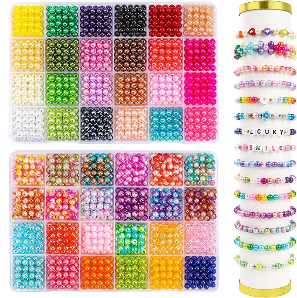 CLTYQ Ketten und Armband Set Kreativset Perlen-Set,2400 runden Perlen in 48 Farben, 6 mm, DIY-Armbänder, Halsketten, Bastelarbeiten für Kinder Erwachsene
