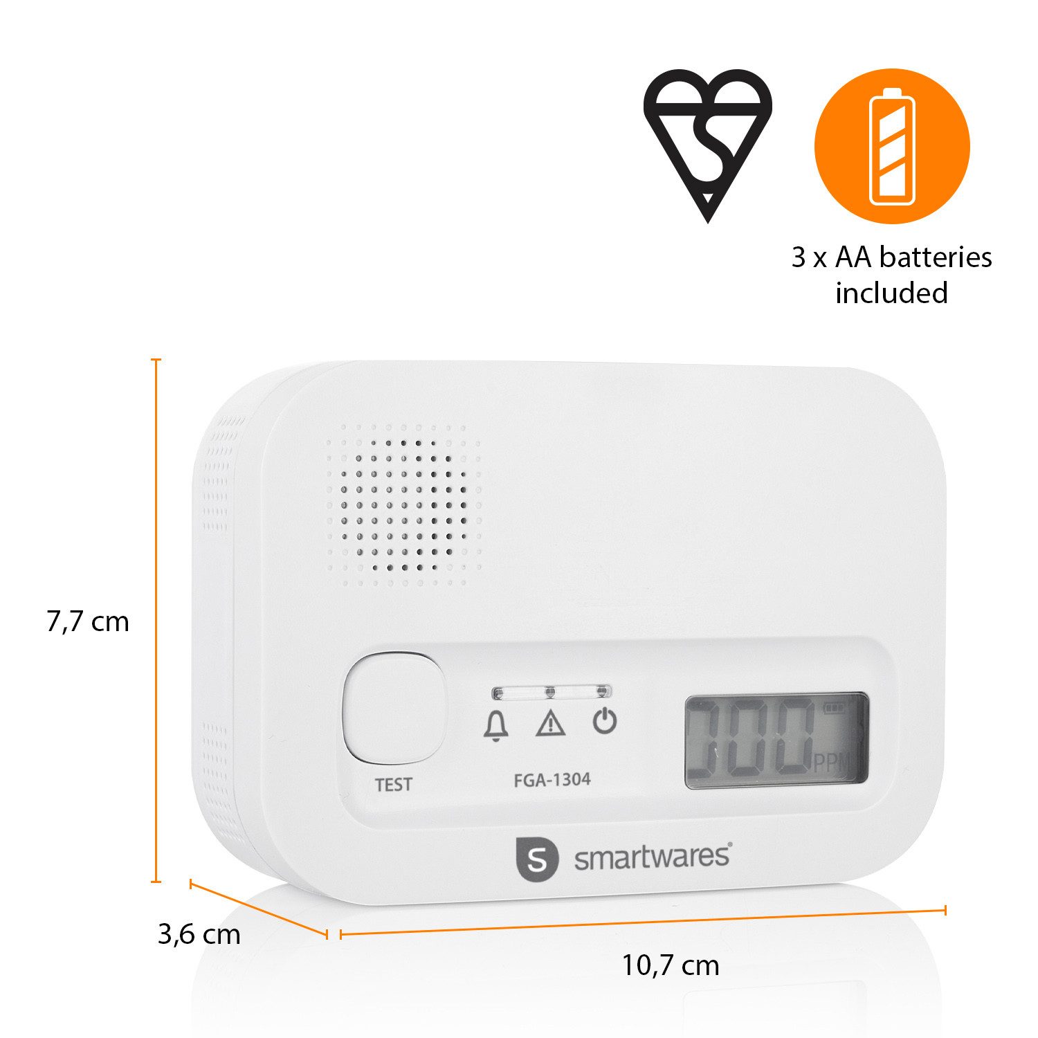 smartwares FGA-13041 CO-Melder (LCD-Display, 10 Jahre Sensor, 1,5 sehr gut Testsieger Wertung)