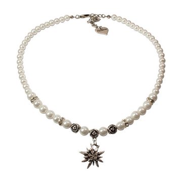 Alpenflüstern Ketten-Set Trachtenschmuck-Set Perlen-Trachtenkette, Armband & Ohrhänger Strass-Edelweiß (creme-weiß), - Damen Trachten-Schmuck, Trachtenset Dirndl-Kette, Armkette, Ohrringe