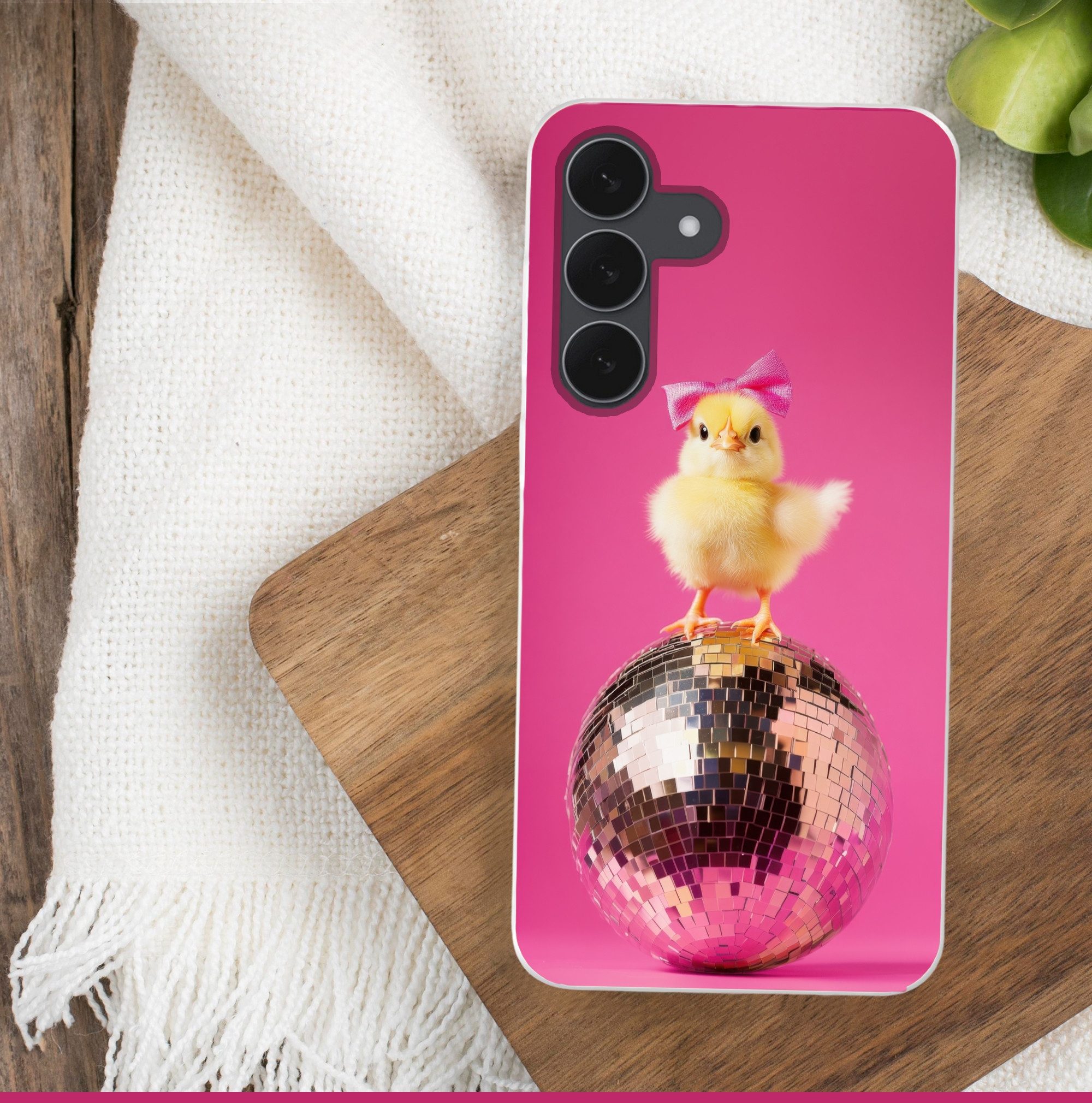 MuchoWow Handyhülle für Samsung Galaxy S25 FE Discoball - Küken - Schleife, Smartphone-Bumper, Print, Handy Schutzhülle Dünn