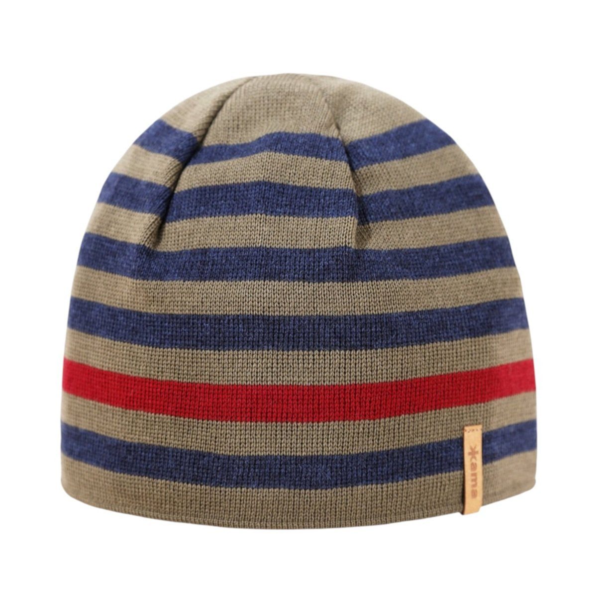 Strickmütze (Beanie) A162 Merino - dunkelgrün/blau/rot - 1 Stück
