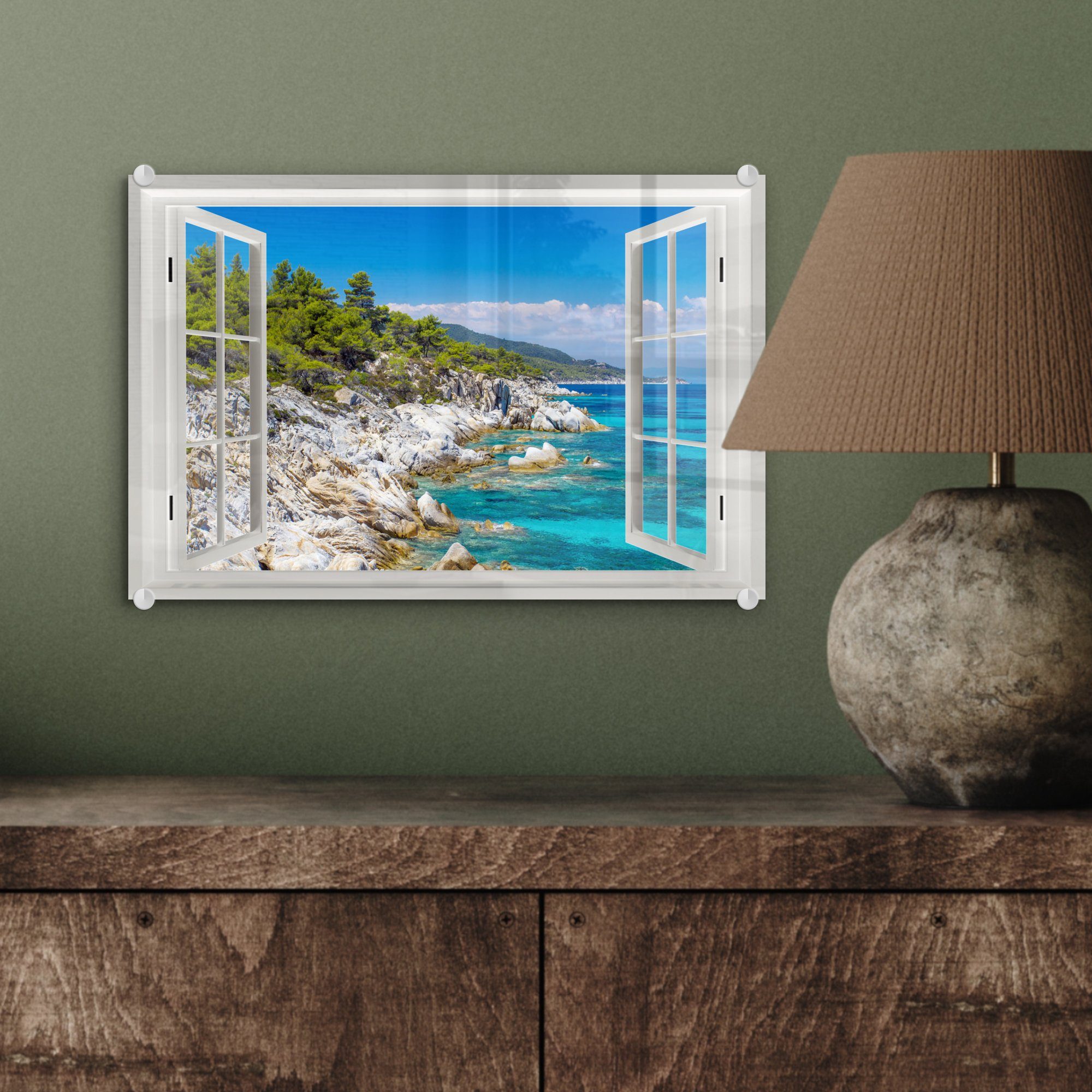 MuchoWow Acrylglasbild - auf - Bilder Aussicht Wanddekoration Glas Meer - Felsen, - (1 Foto St), Glasbilder Wandbild - Glas auf