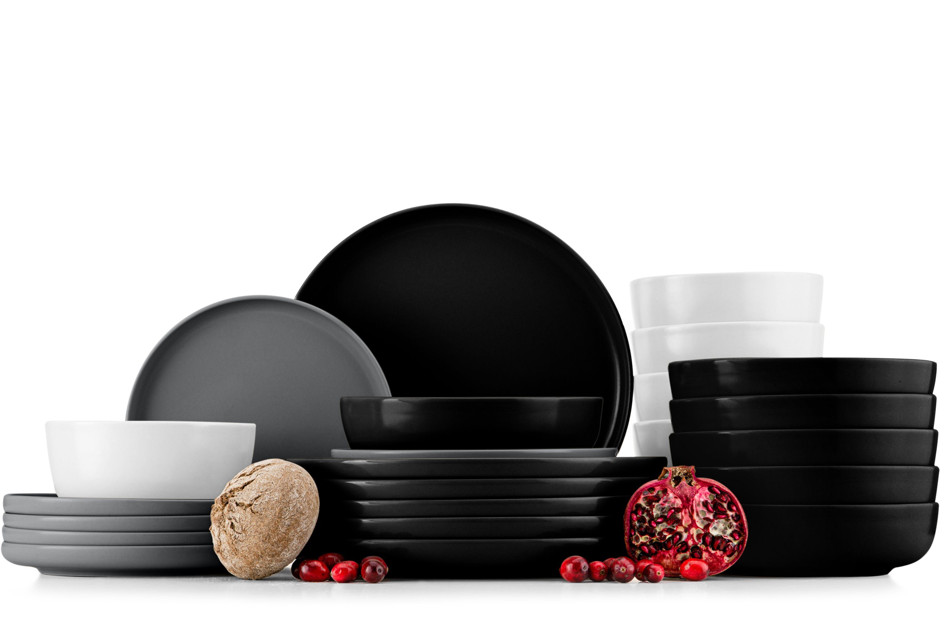 Konsimo Kombiservice VICTO Geschirrset hergestellt in der EU (24-tlg), 6 Personen, Steingut, spülmaschinengeeignet, mikrowellengeeignet, mehrfarbig, matt matt schwarz/grau/weiß/schwarz