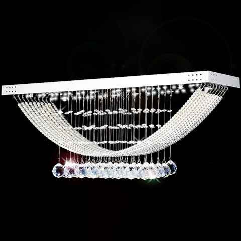 Lewima LED Deckenleuchte XL Deckenlampe Kristall aus Glas 60x40cm 24W, Dimmbar mit Fernbedienung, Warmweiß, Wohnzimmer Segel Lampe Modell Germinus, Silber