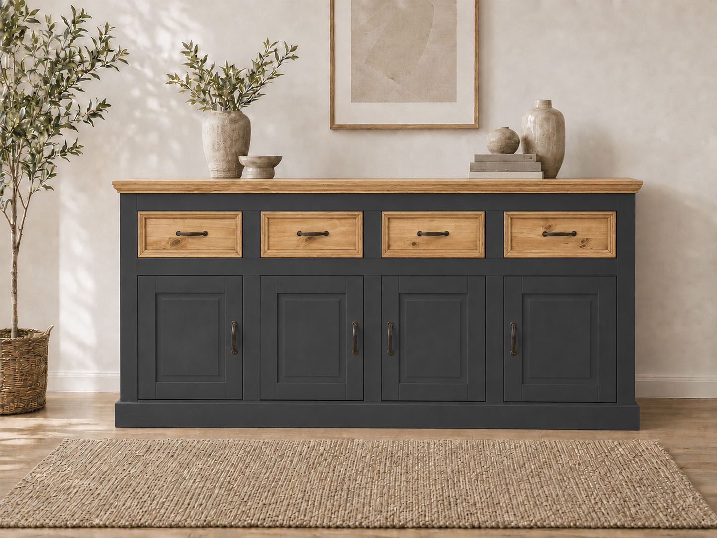 OTTO home Sideboard Selma, Kommode mit 4 Türen und 4 Schubkästen. Breite 192 cm