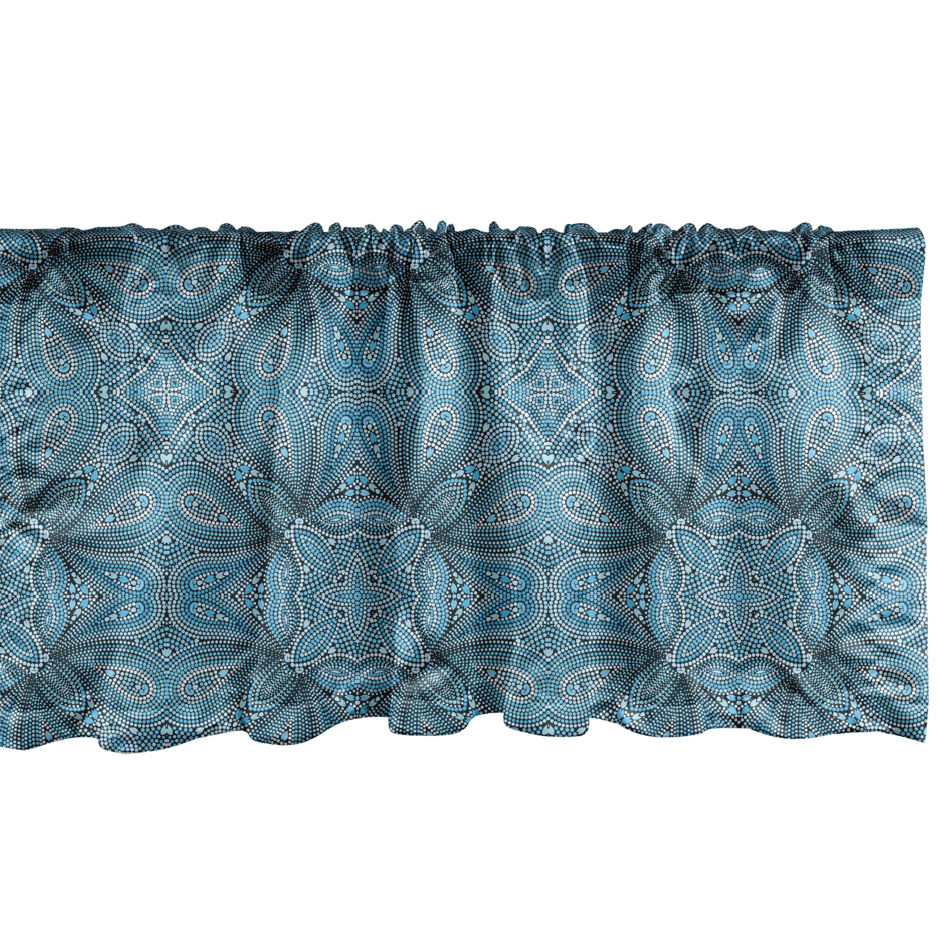 Scheibengardine Vorhang Volant für Küche Schlafzimmer Dekor mit Stangentasche, Abakuhaus, Microfaser, Abstrakt Bläulich-Mosaik-Verzierungen