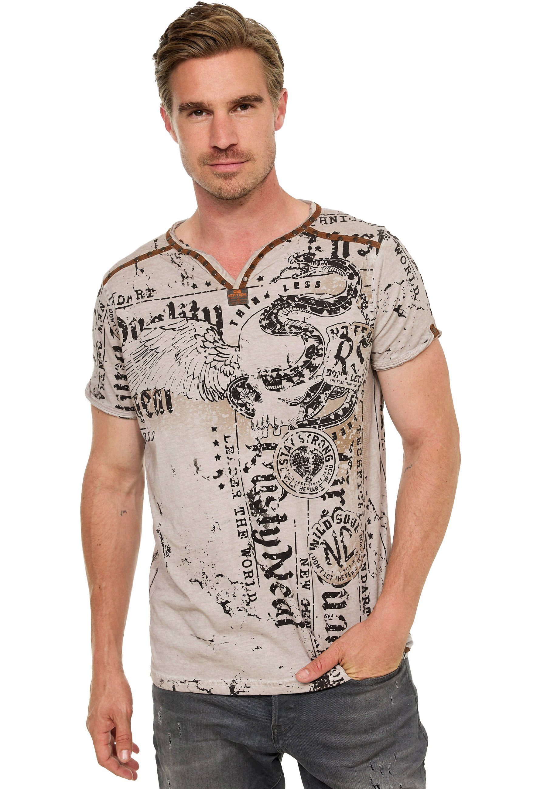Rusty Neal T-Shirt mit Allover-Druck grau