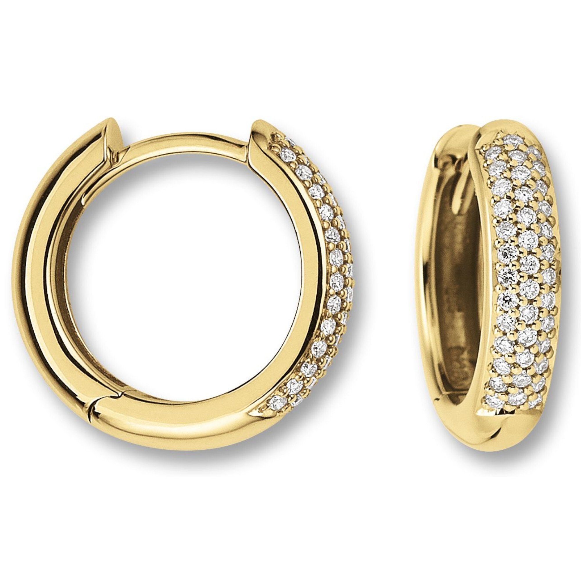 585 Creolen Damen Schmuck Gold Brillant ct Ohrringe aus Gelbgold, ELEMENT Creolen 0.25 Paar Diamant ONE