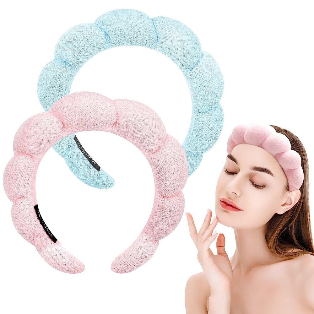TUABUR Haargummi 2 Stück Spa-Stirnband zum Waschen von Gesichtsschwamm Rosa/Blau